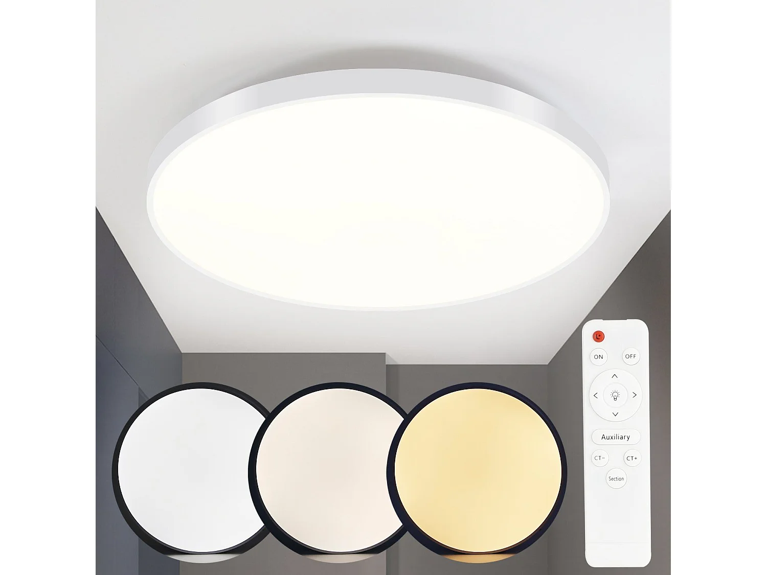 NETTLIFE LED Plafonnier  à intensité variable IP44 37 x 2,5 cm