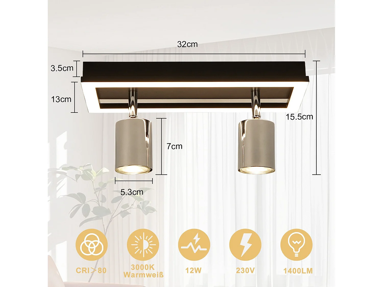 NETTLIFE 2-flammiger GU10 moderner warmweißer verstellbarer LED Deckenstrahler 12W