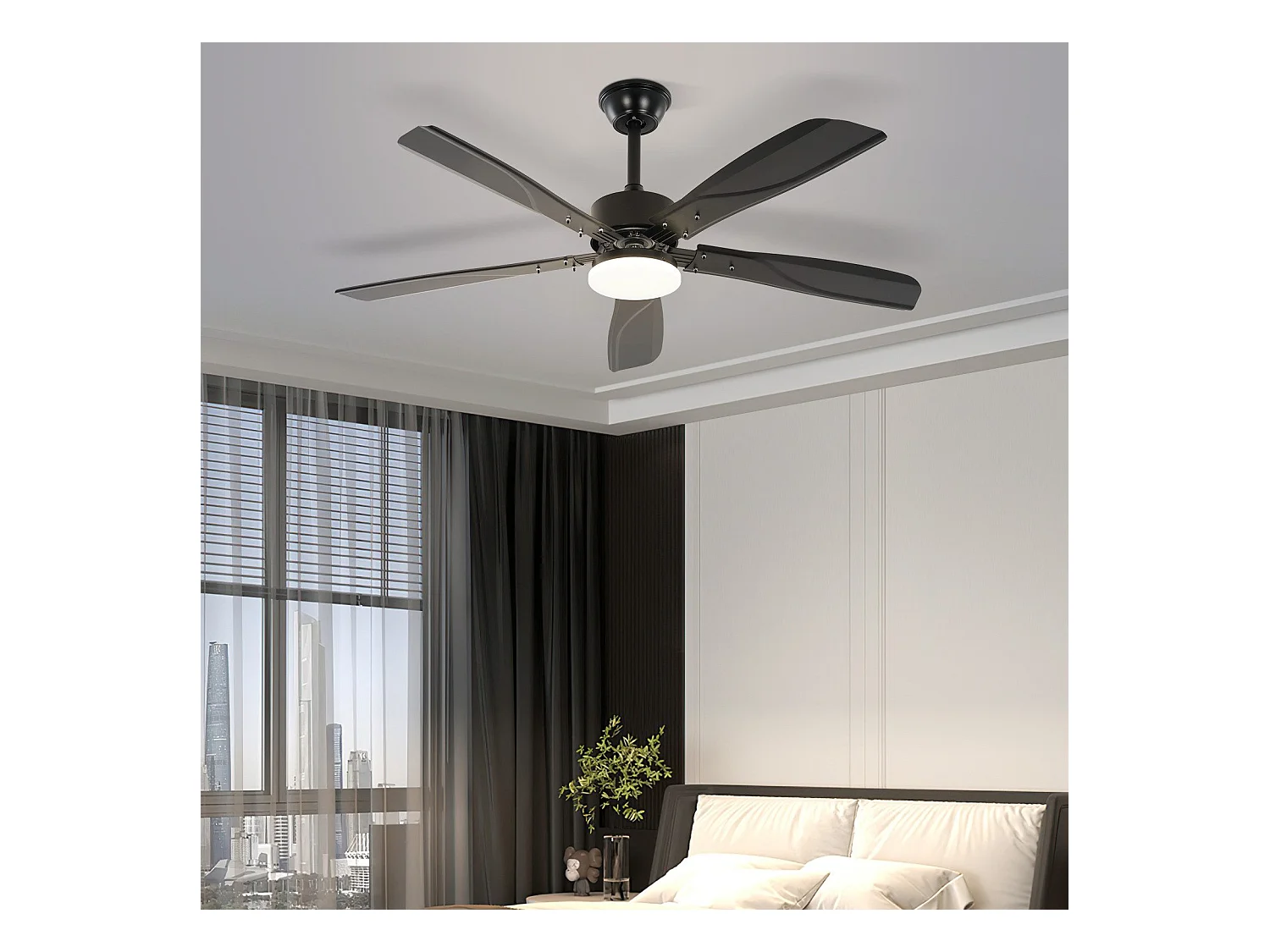 Ventilateur de plafond NETTLIFE avec éclairage LED silencieux à intensité variable 23W Noir 125 cm Ventilateurs avec lumière Minuterie 6 vitesses