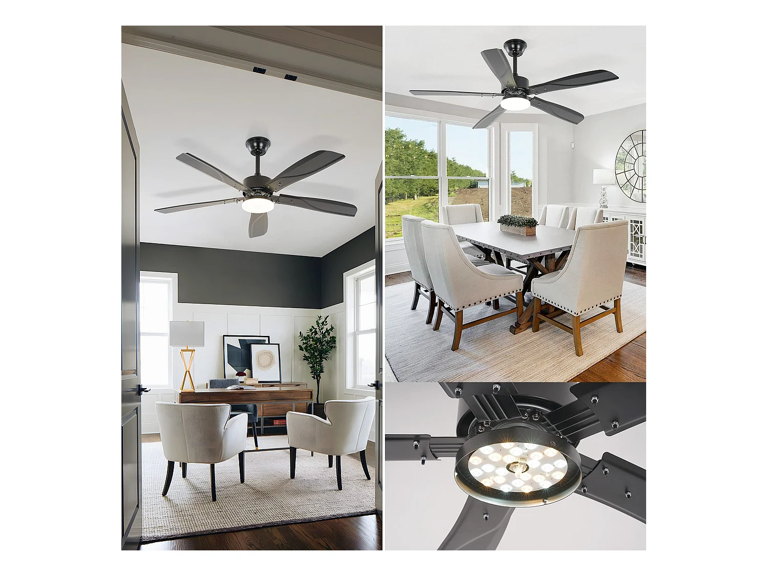 Ventilateur de plafond NETTLIFE avec éclairage LED silencieux à intensité variable 23W Noir 125 cm Ventilateurs avec lumière Minuterie 6 vitesses