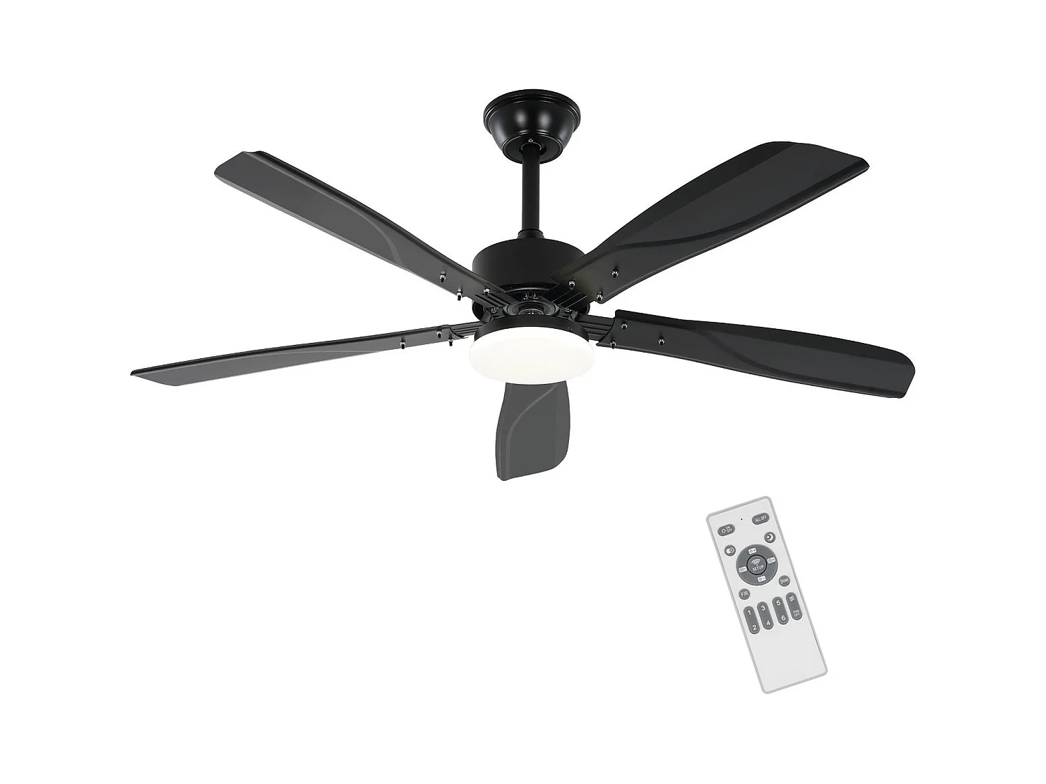 Ventilateur de plafond NETTLIFE avec éclairage LED silencieux à intensité variable 23W Noir 125 cm Ventilateurs avec lumière Minuterie 6 vitesses