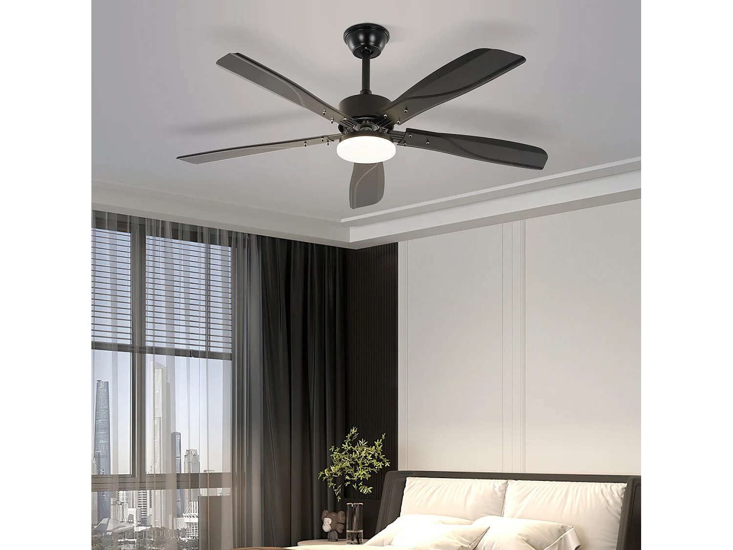 Ventilateur de plafond NETTLIFE avec éclairage LED silencieux à intensité variable 23W Noir 125 cm Ventilateurs avec lumière Minuterie 6 vitesses