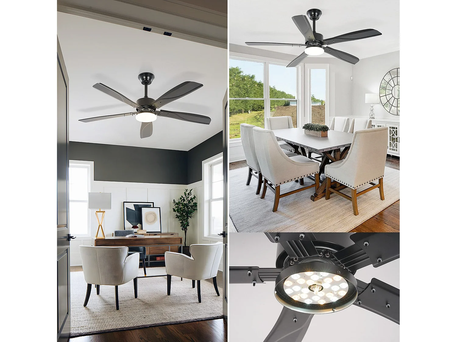 Ventilateur de plafond NETTLIFE avec éclairage LED silencieux à intensité variable 23W Noir 125 cm Ventilateurs avec lumière Minuterie 6 vitesses