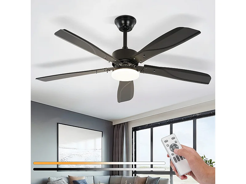 NETTLIFE Deckenventilator mit LED-Licht, leise, dimmbar, 23 W, schwarz, 125 cm, Ventilatoren mit Licht, 6-Gang-Timer