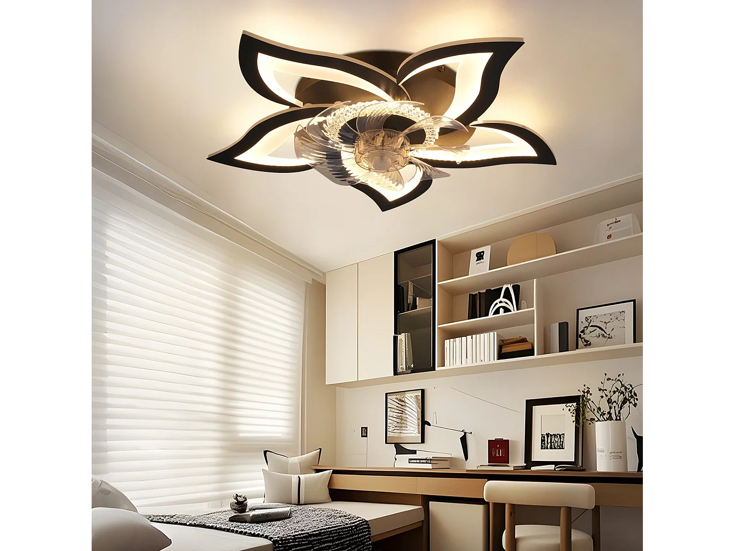 Ventilateur de plafond LED NETTLIFE avec éclairage 48 W Noir Silencieux Télécommande Intensité variable 3 températures de couleur Minuterie 6 vitesses