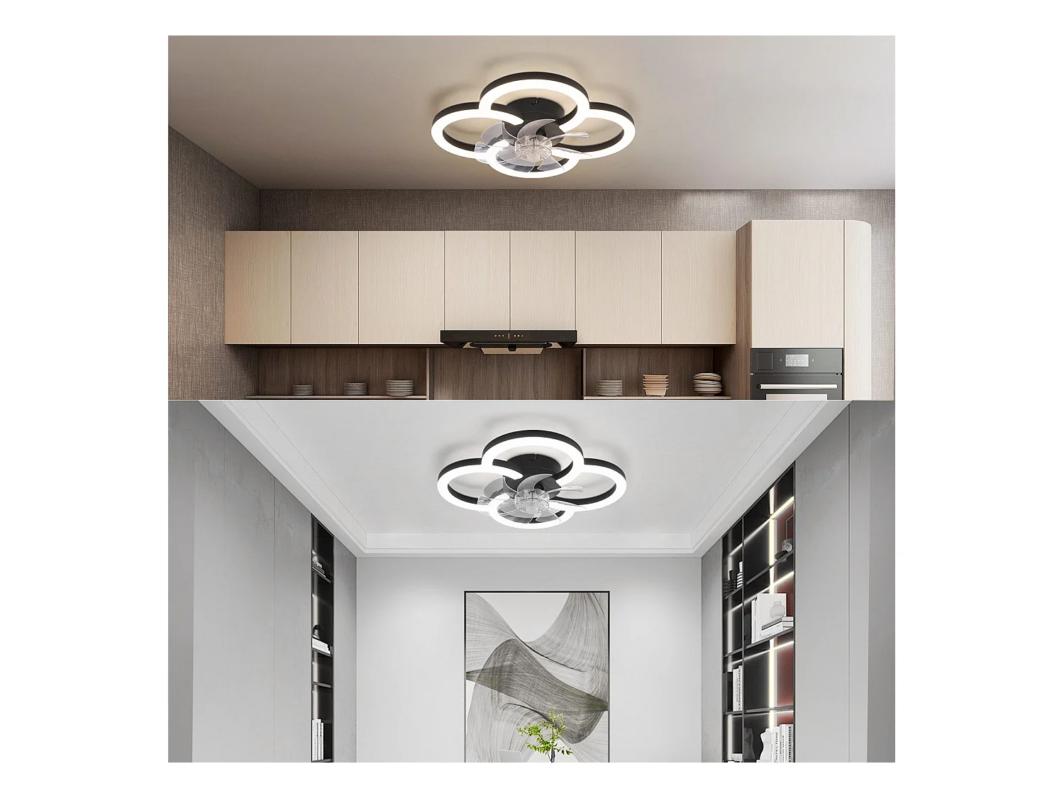 Ventilateur de plafond LED NETTLIFE avec éclairage - 40 W silencieux noir avec télécommande, variateur d'intensité, minuterie à 6 vitesses