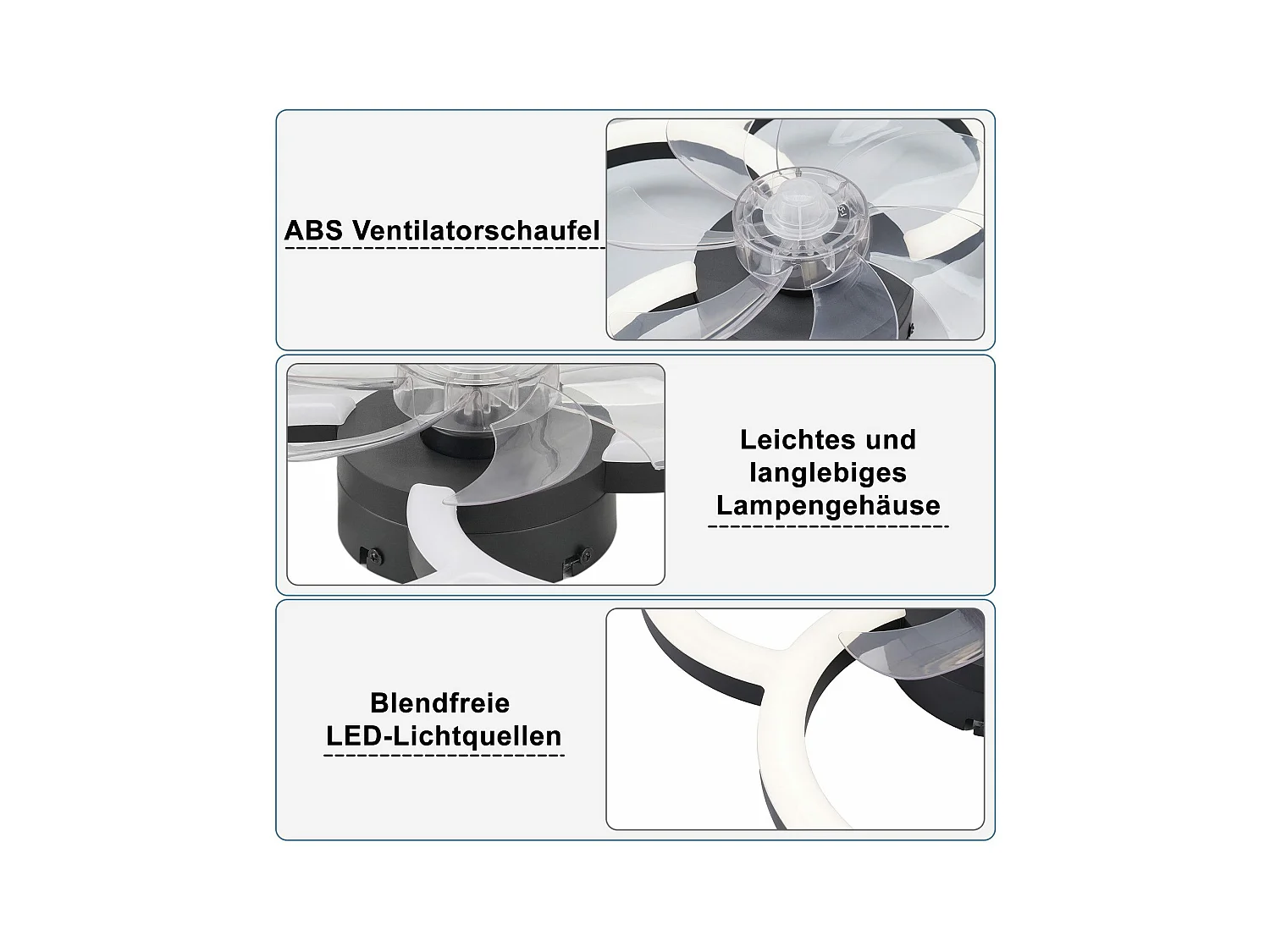 Ventilateur de plafond LED NETTLIFE avec éclairage - 40 W silencieux noir avec télécommande, variateur d'intensité, minuterie à 6 vitesses