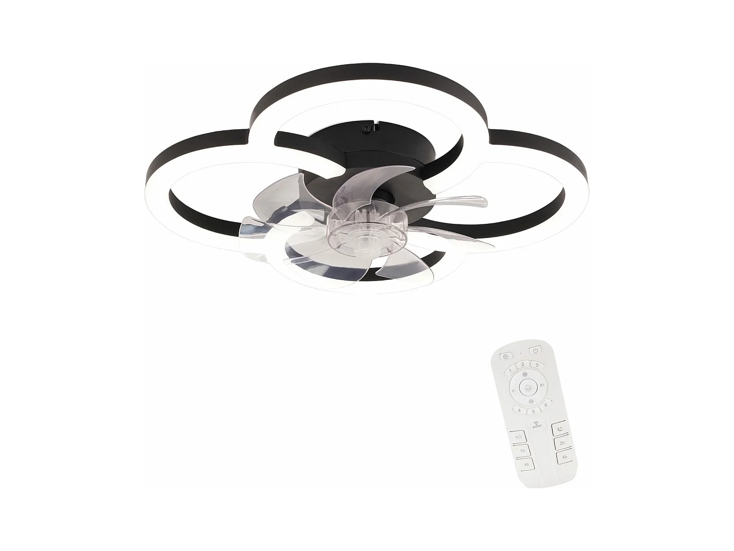 Ventilateur de plafond LED NETTLIFE avec éclairage - 40 W silencieux noir avec télécommande, variateur d'intensité, minuterie à 6 vitesses