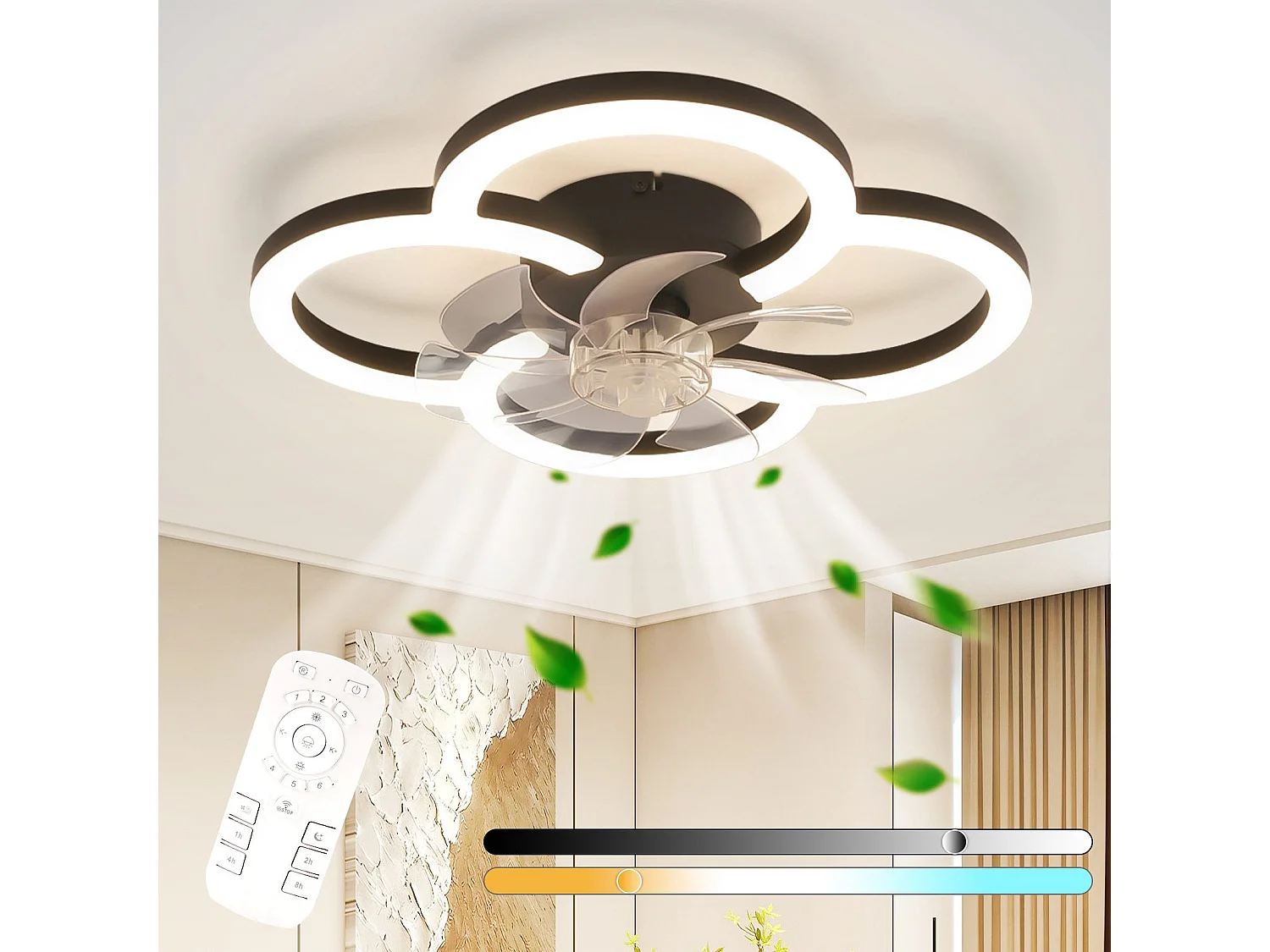 NETTLIFE LED plafondventilator met licht - 40W stil zwart met afstandsbediening, dimmer, 6-snelheden timer