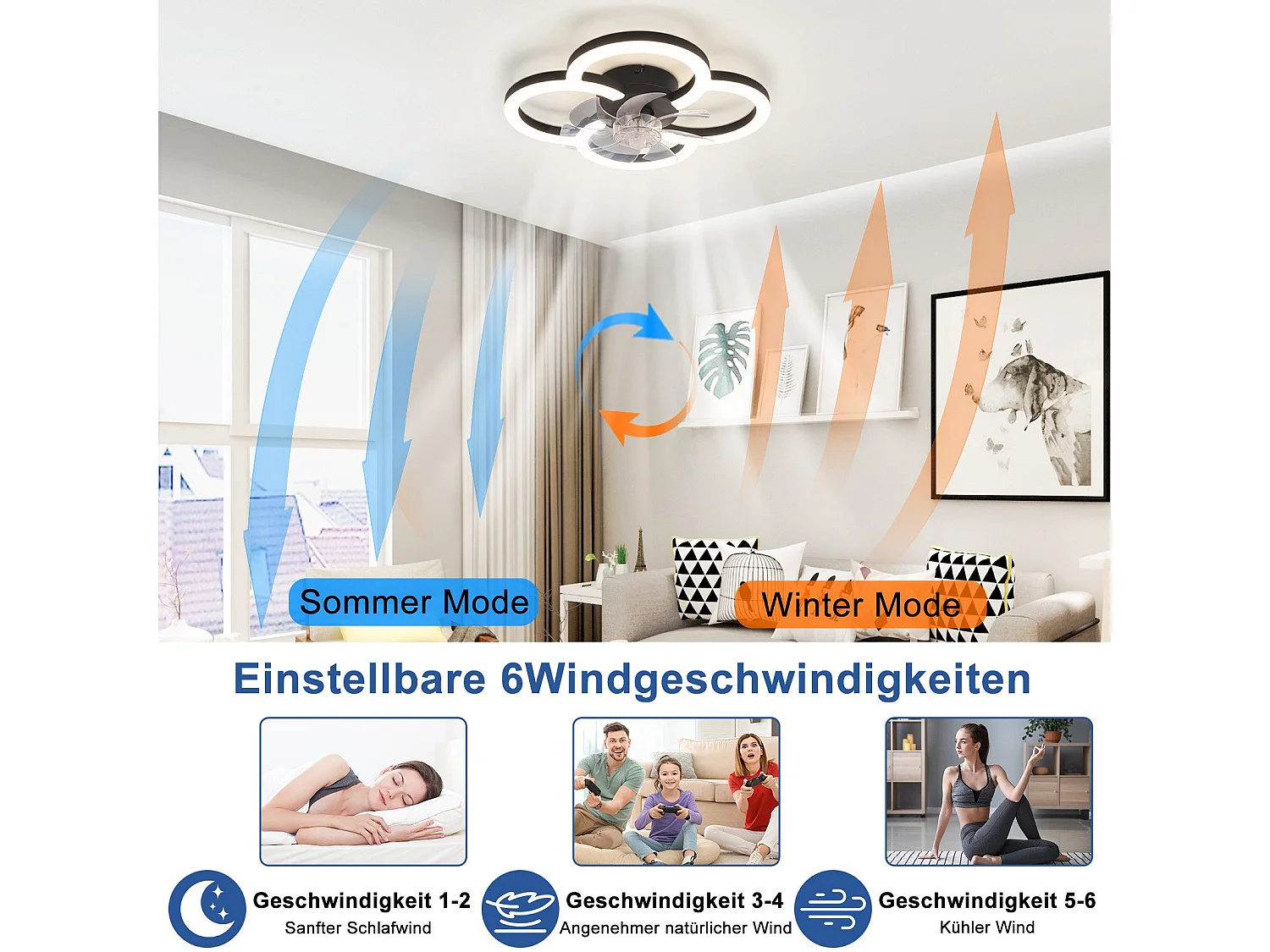 NETTLIFE LED plafondventilator met licht - 40W stil zwart met afstandsbediening, dimmer, 6-snelheden timer