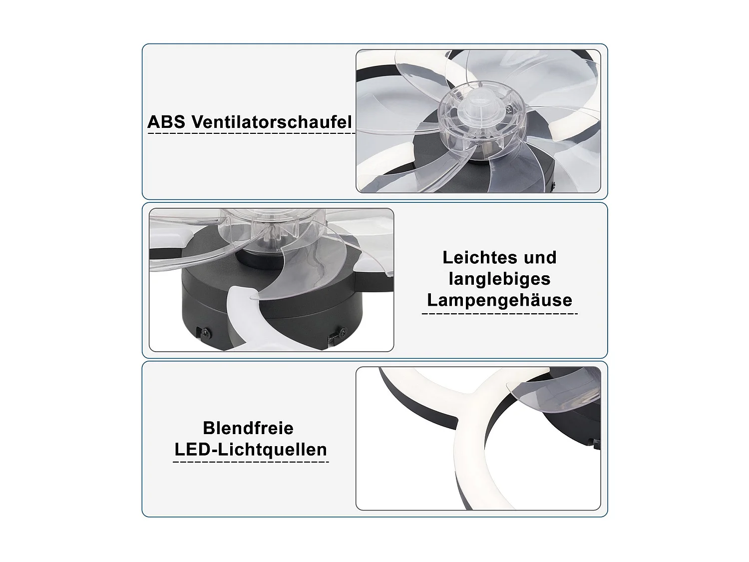 NETTLIFE LED plafondventilator met licht - 40W stil zwart met afstandsbediening, dimmer, 6-snelheden timer