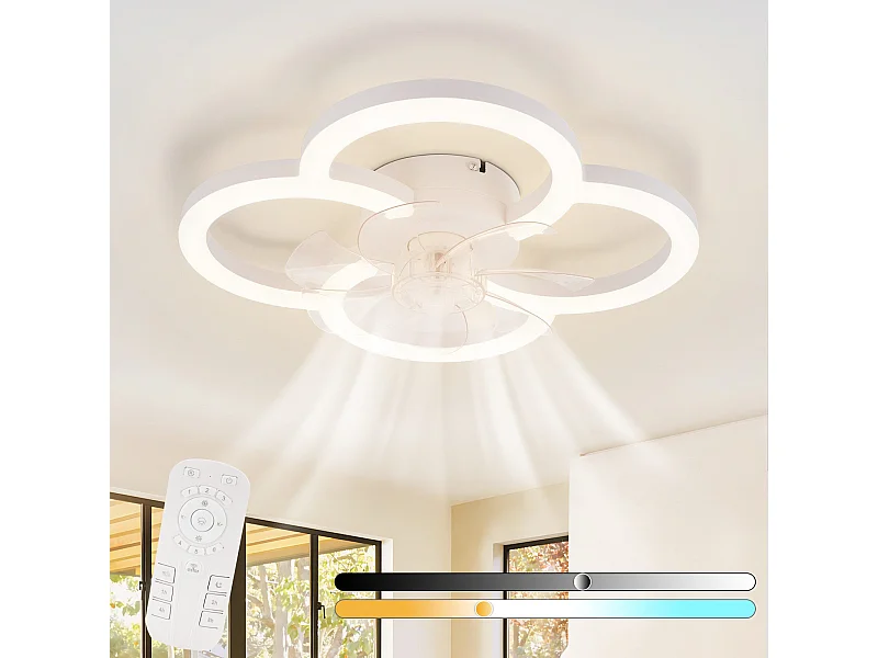 NETTLIFE LED-Deckenventilator mit leiser Beleuchtung und Fernbedienung, dimmbare Deckenleuchte, 6-Gang-Timer, weiß