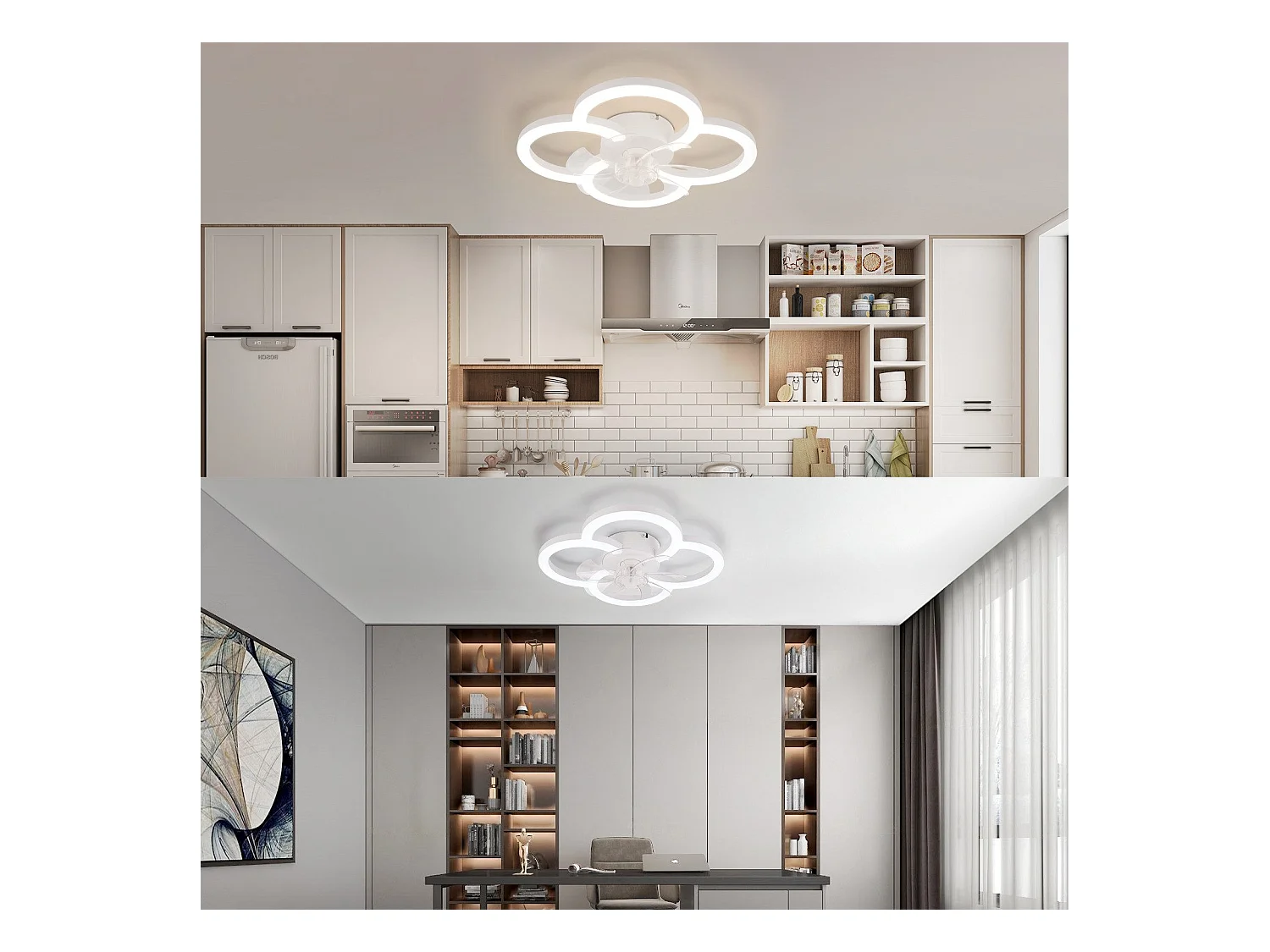 Ventilateur de plafond LED NETTLIFE avec éclairage silencieux et télécommande, plafonnier à intensité variable, minuterie à 6 vitesses, blanc