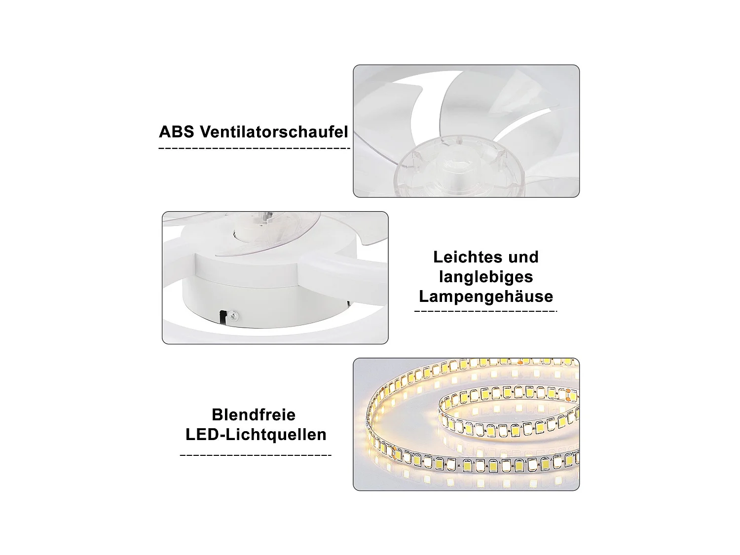 Ventilateur de plafond LED NETTLIFE avec éclairage silencieux et télécommande, plafonnier à intensité variable, minuterie à 6 vitesses, blanc