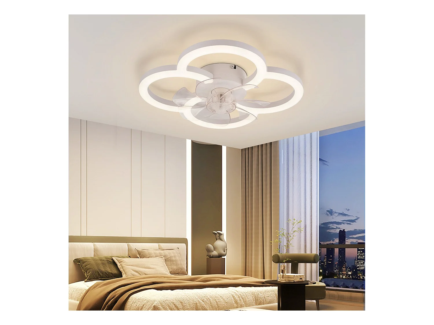 Ventilateur de plafond LED NETTLIFE avec éclairage silencieux et télécommande, plafonnier à intensité variable, minuterie à 6 vitesses, blanc