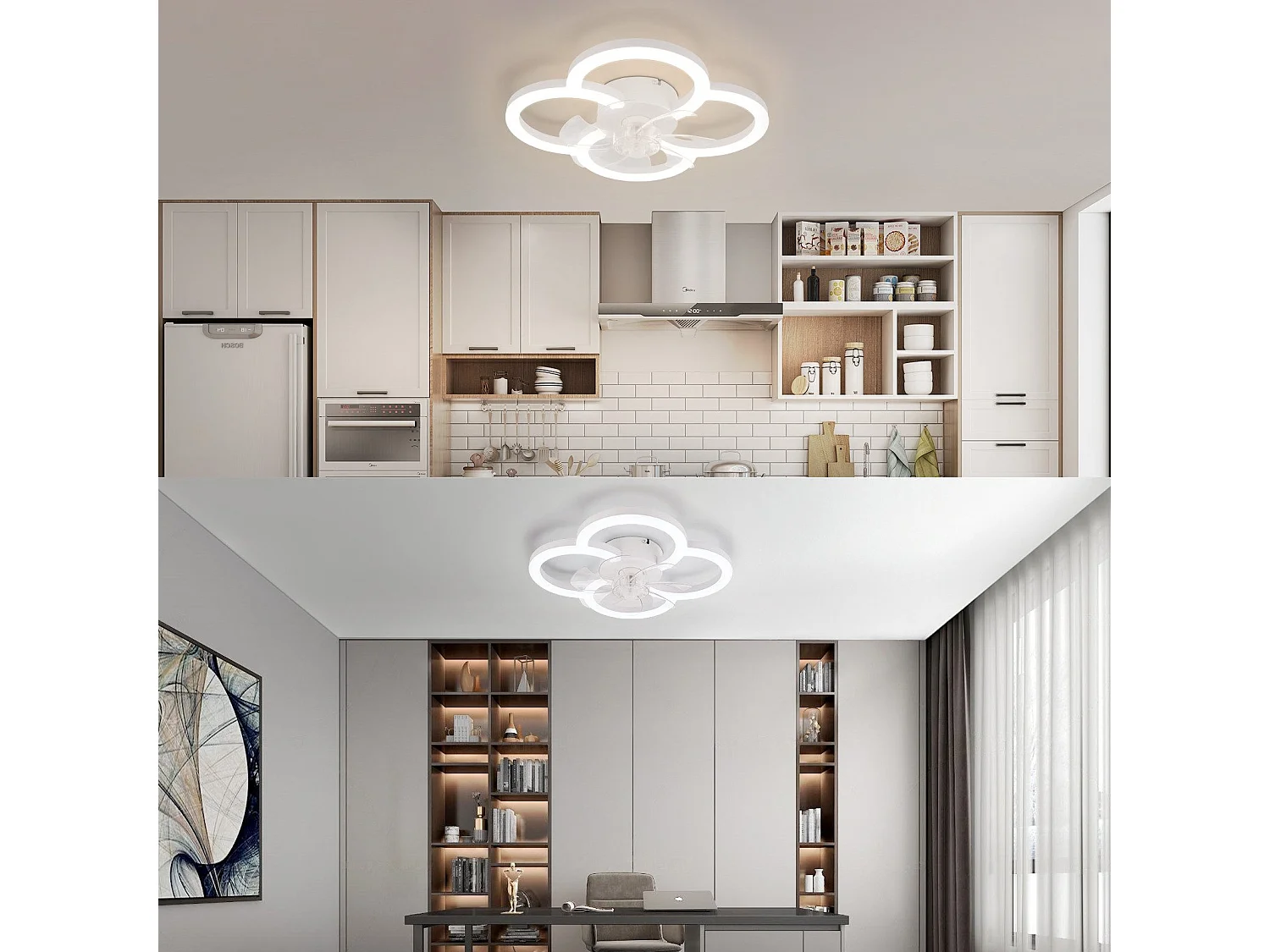 NETTLIFE LED-plafondventilator met stille verlichting en afstandsbediening, dimbare plafondlamp, 6-snelheidstimer, wit