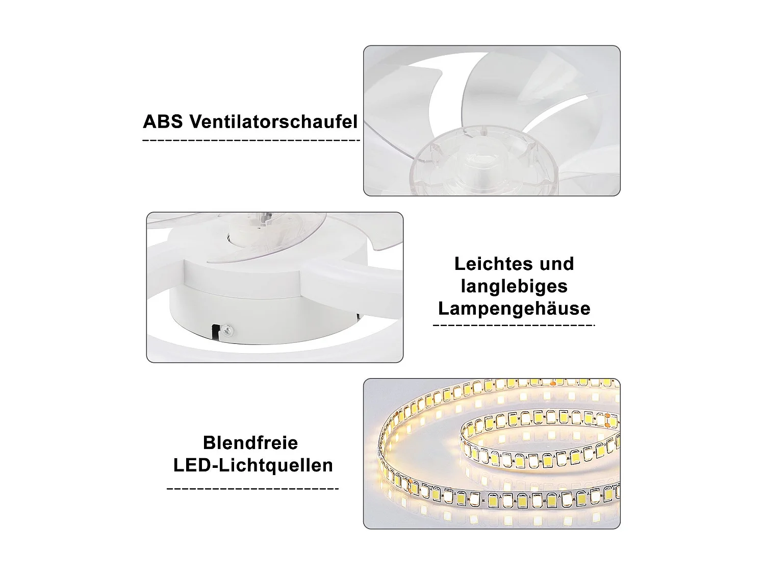 NETTLIFE LED-plafondventilator met stille verlichting en afstandsbediening, dimbare plafondlamp, 6-snelheidstimer, wit