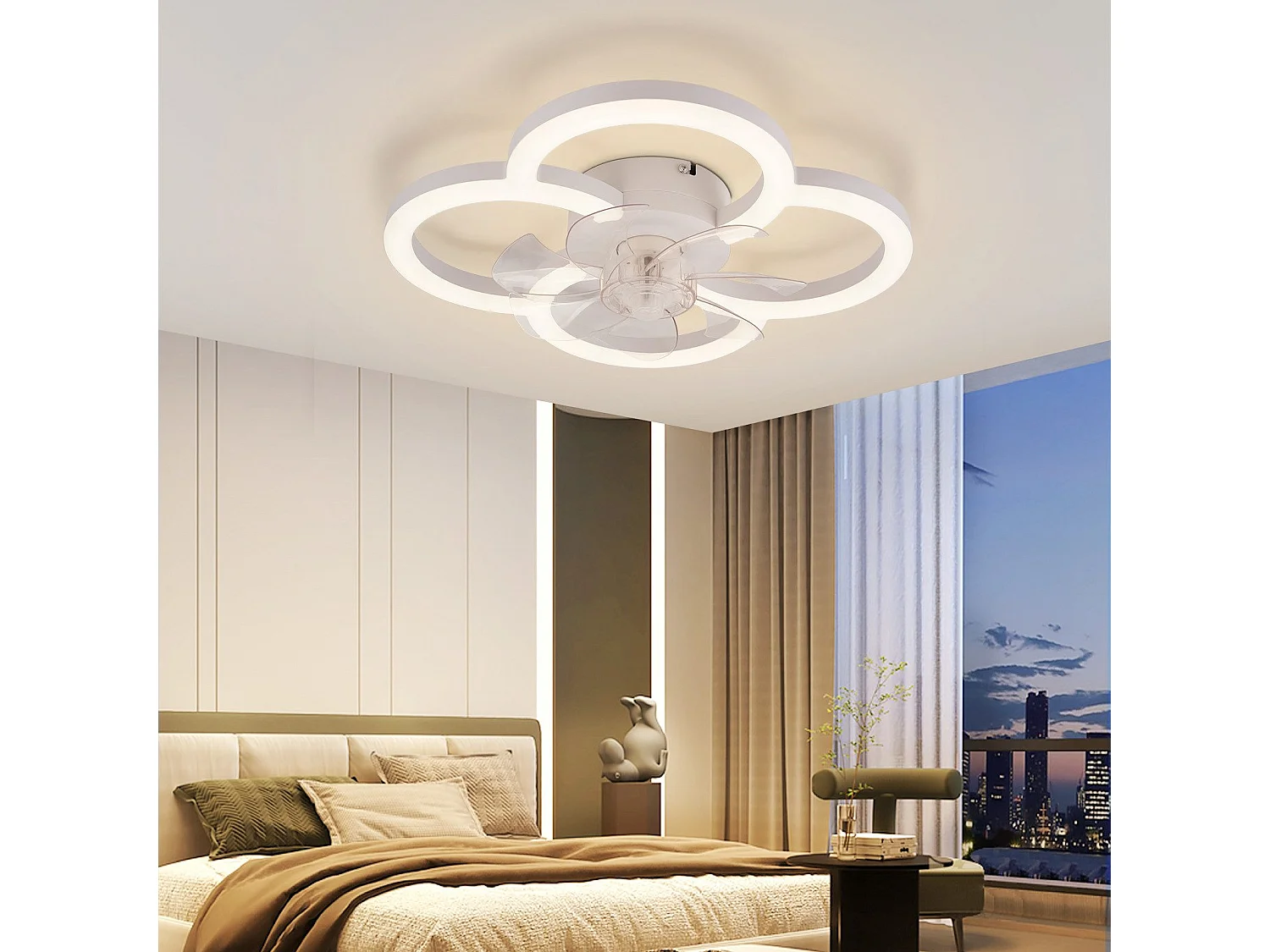 NETTLIFE LED-plafondventilator met stille verlichting en afstandsbediening, dimbare plafondlamp, 6-snelheidstimer, wit