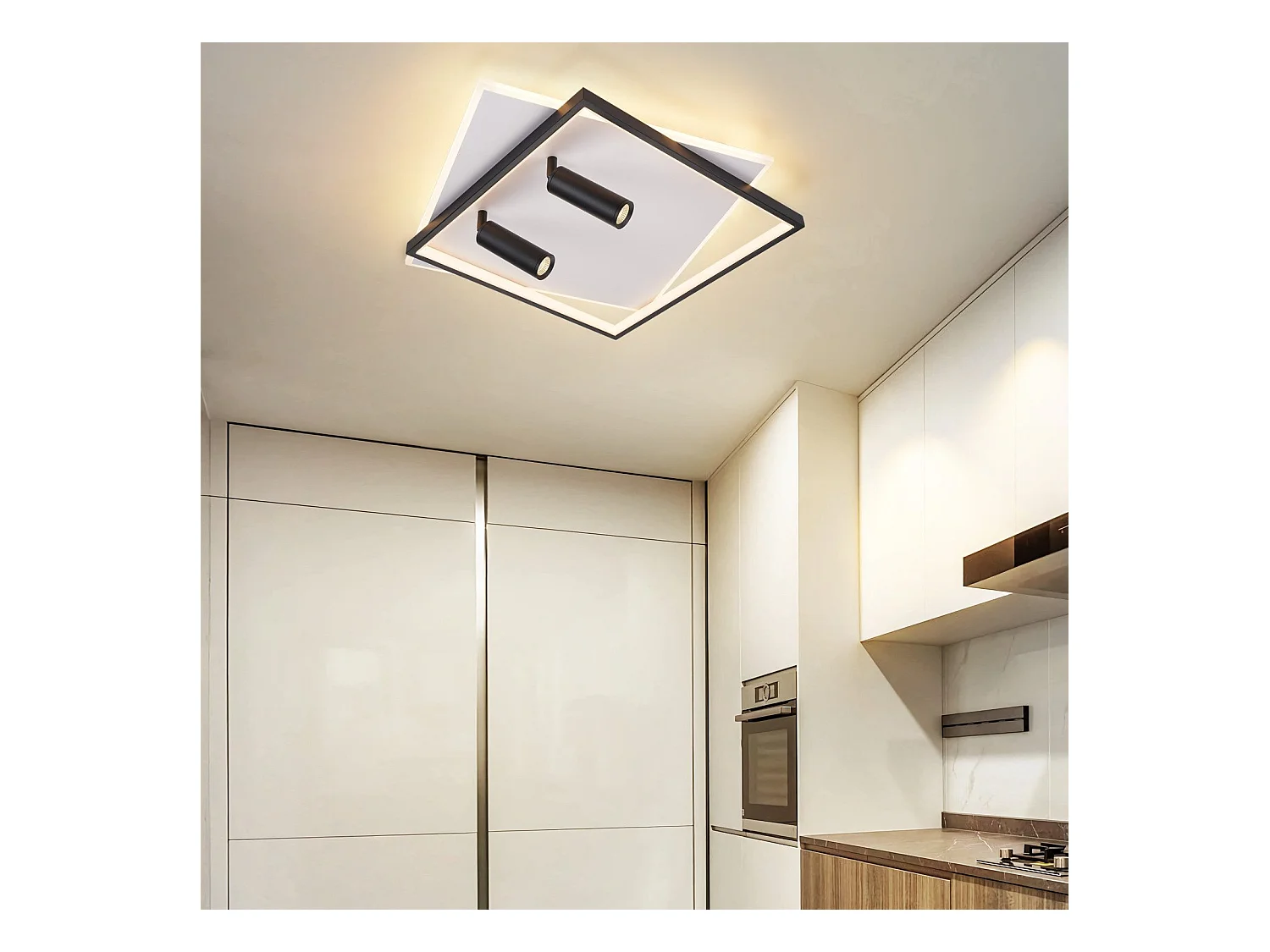 Plafonnier LED NETTLIFE salon : lampe de salon dimmable 62W avec 2 spots de plafond noir avec télécommande