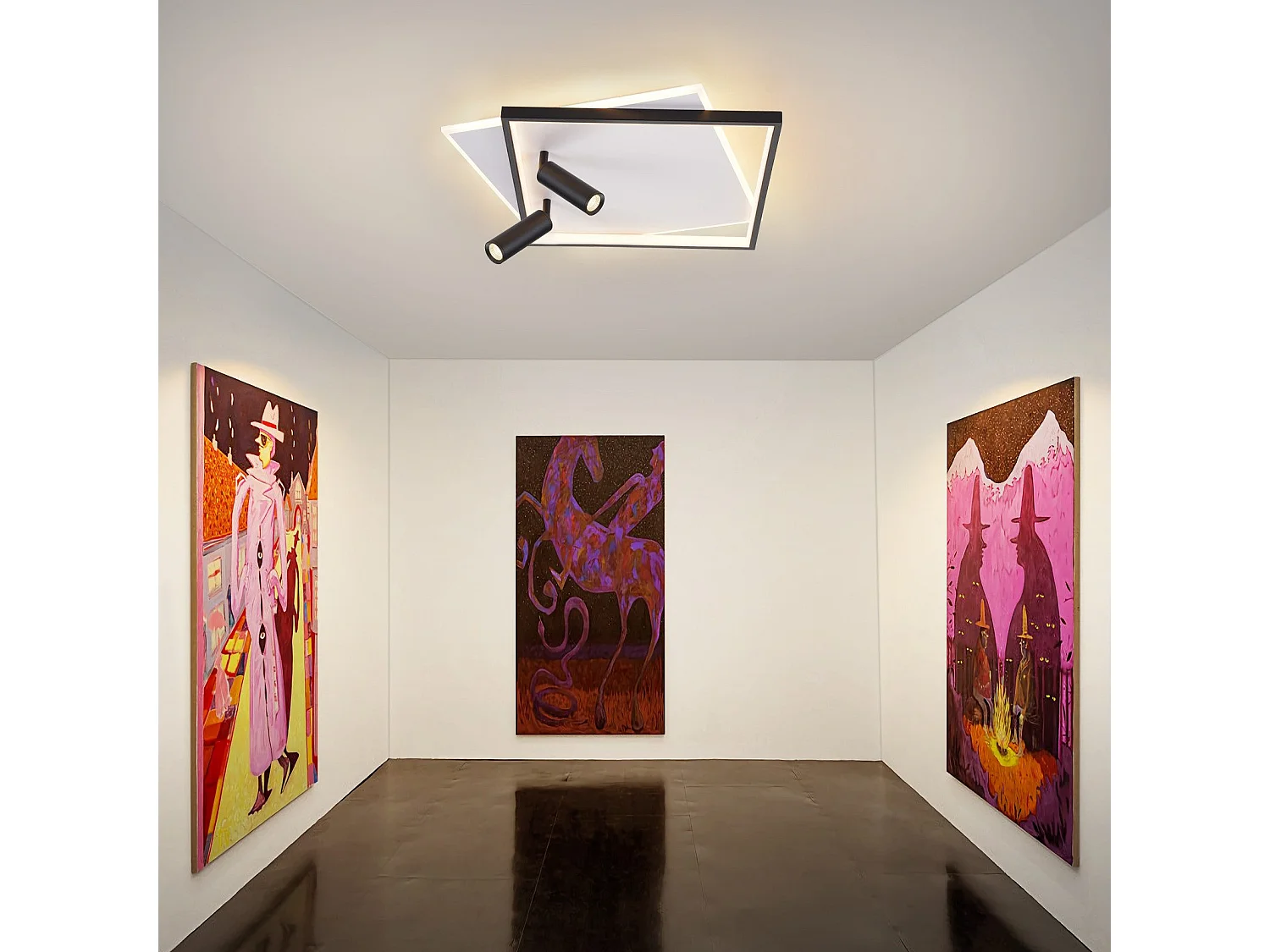 Plafonnier LED NETTLIFE salon : lampe de salon dimmable 62W avec 2 spots de plafond noir avec télécommande