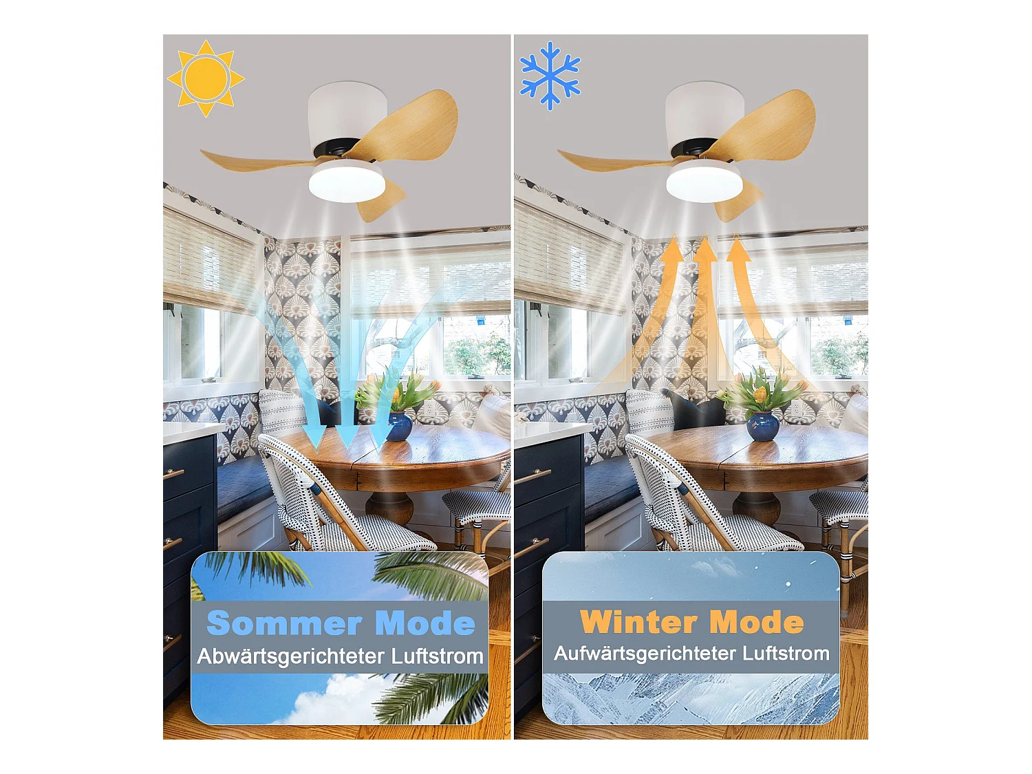 NETTLIFE Deckenventilator mit Beleuchtung und Fernbedienung, 23 W LED, dimmbar, leise, 70 cm, Sommer-/Winter-Timer, 6 Geschwindigkeiten