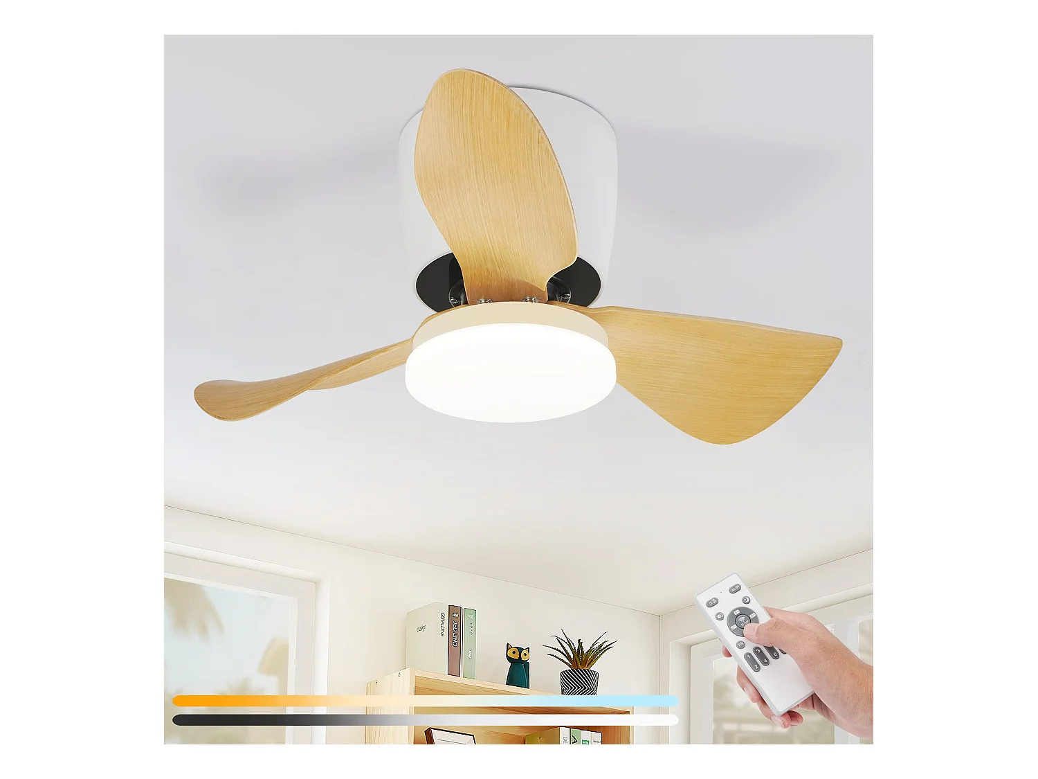 Ventilateur de plafond NETTLIFE avec éclairage et télécommande 23 W LED Dimmable Silencieux 70 cm Été/Hiver Minuterie 6 vitesses