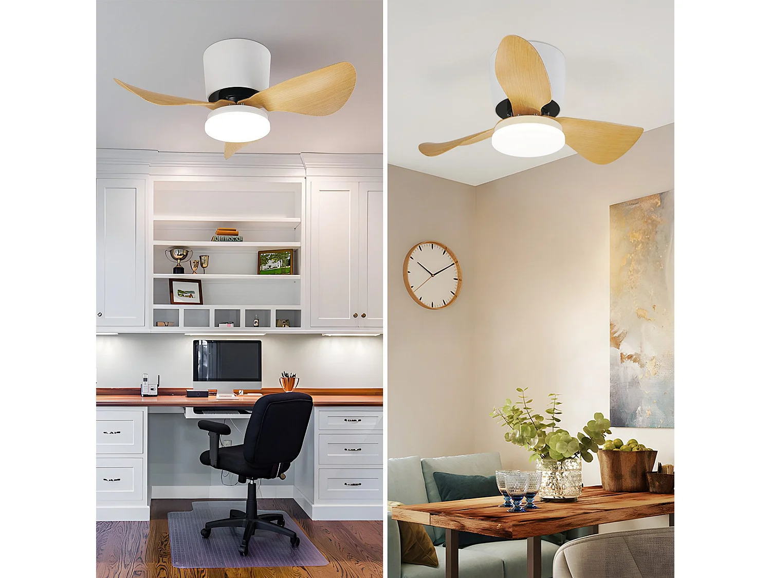 Ventilateur de plafond NETTLIFE avec éclairage et télécommande 23 W LED Dimmable Silencieux 70 cm Été/Hiver Minuterie 6 vitesses