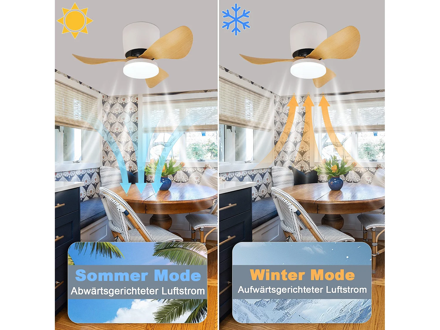 NETTLIFE Deckenventilator mit Beleuchtung und Fernbedienung, 23 W LED, dimmbar, leise, 70 cm, Sommer-/Winter-Timer, 6 Geschwindigkeiten