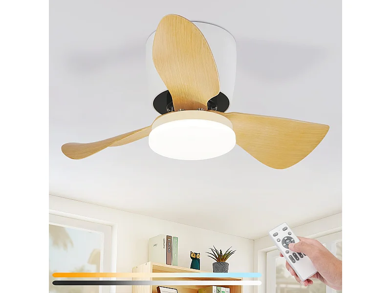 Ventilateur de plafond NETTLIFE avec éclairage et télécommande 23 W LED Dimmable Silencieux 70 cm Été/Hiver Minuterie 6 vitesses