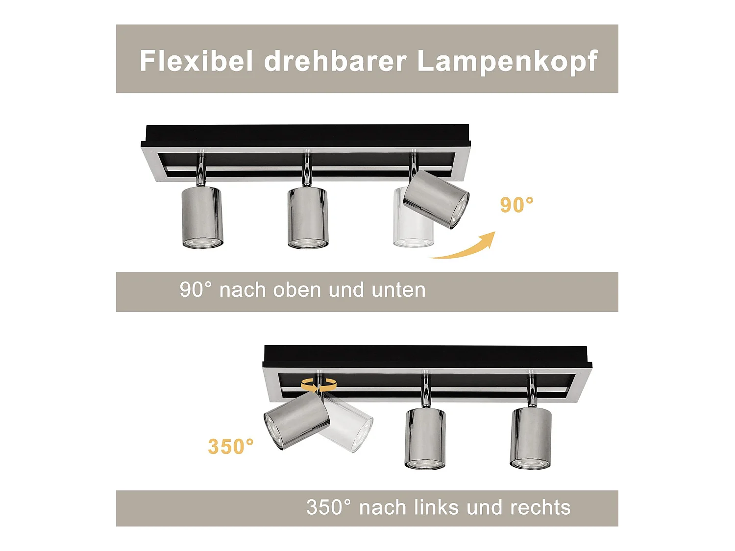 NETTLIFE 3-vlams LED plafondspot, zwart, GU10, verstelbaar, 15 W, warm wit