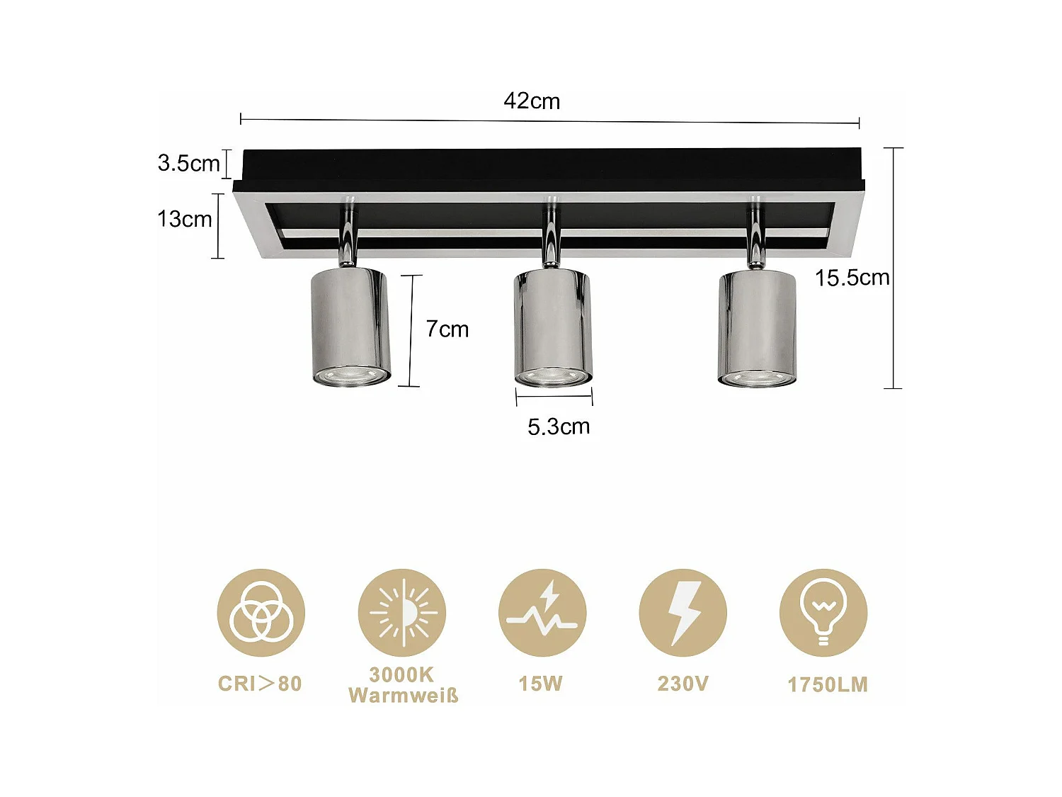 NETTLIFE 3-vlams LED plafondspot, zwart, GU10, verstelbaar, 15 W, warm wit