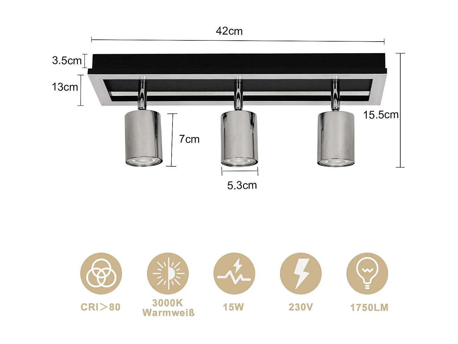 NETTLIFE 3-Flammiger LED Deckenstrahler, Schwarz, GU10, verstellbar, 15W, Warmweiß