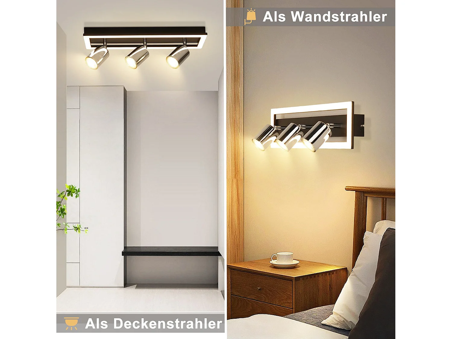NETTLIFE 3-Flammiger LED Deckenstrahler, Schwarz, GU10, verstellbar, 15W, Warmweiß