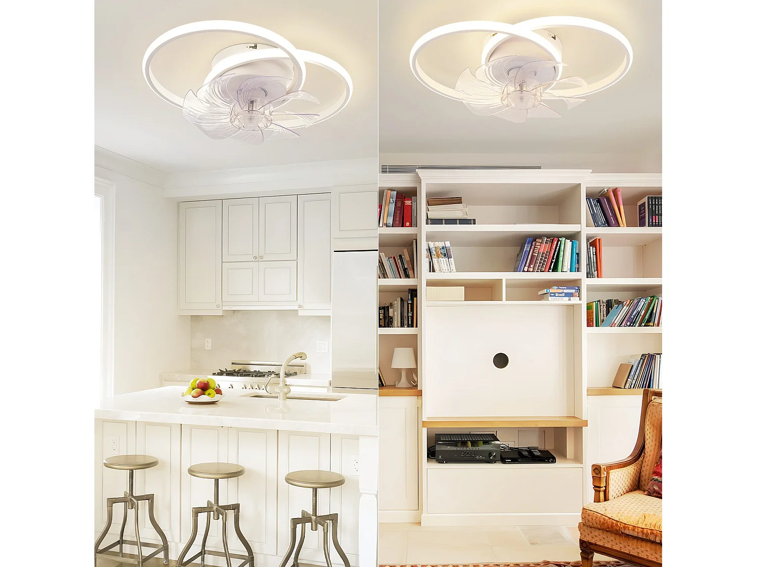 Ventilateur de plafond LED NETTLIFE avec éclairage 36 W silencieux avec télécommande 3 températures de couleur 6 vitesses Blanc