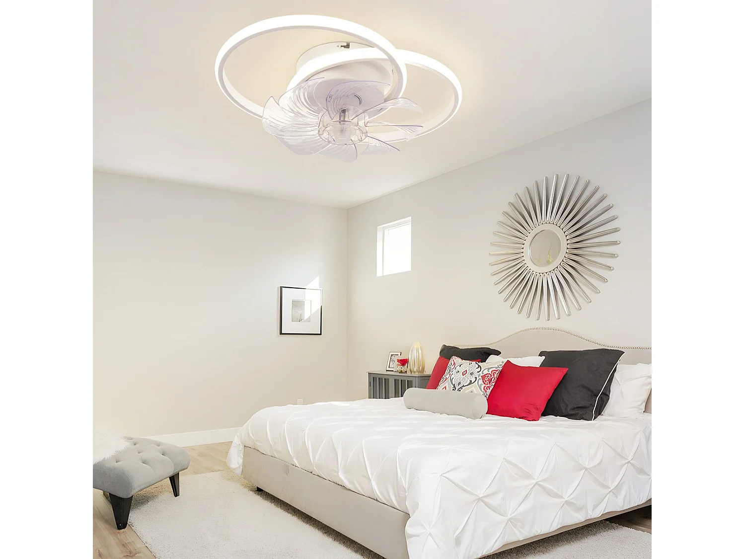 Ventilateur de plafond LED NETTLIFE avec éclairage 36 W silencieux avec télécommande 3 températures de couleur 6 vitesses Blanc