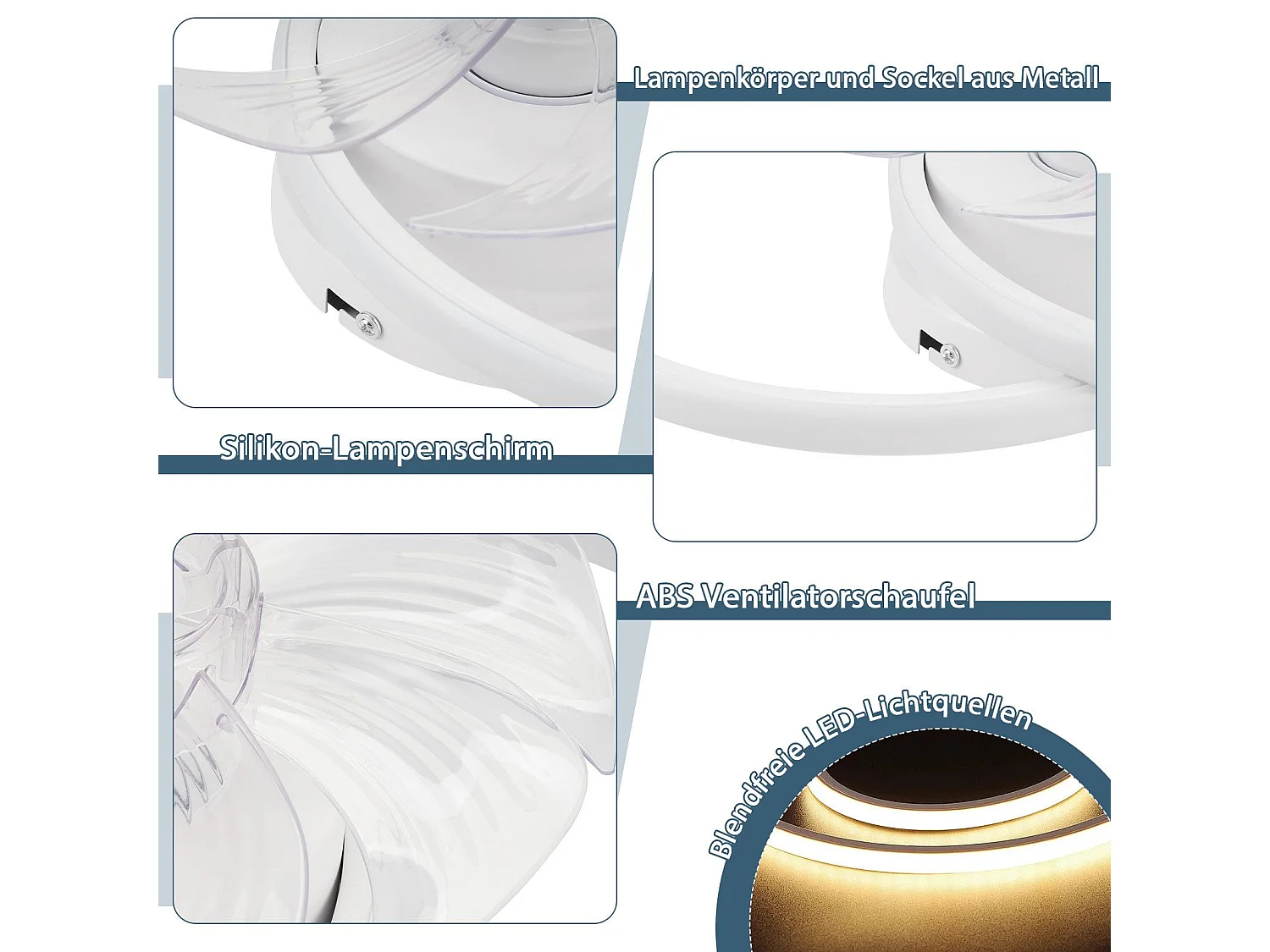 Ventilateur de plafond LED NETTLIFE avec éclairage 36 W silencieux avec télécommande 3 températures de couleur 6 vitesses Blanc