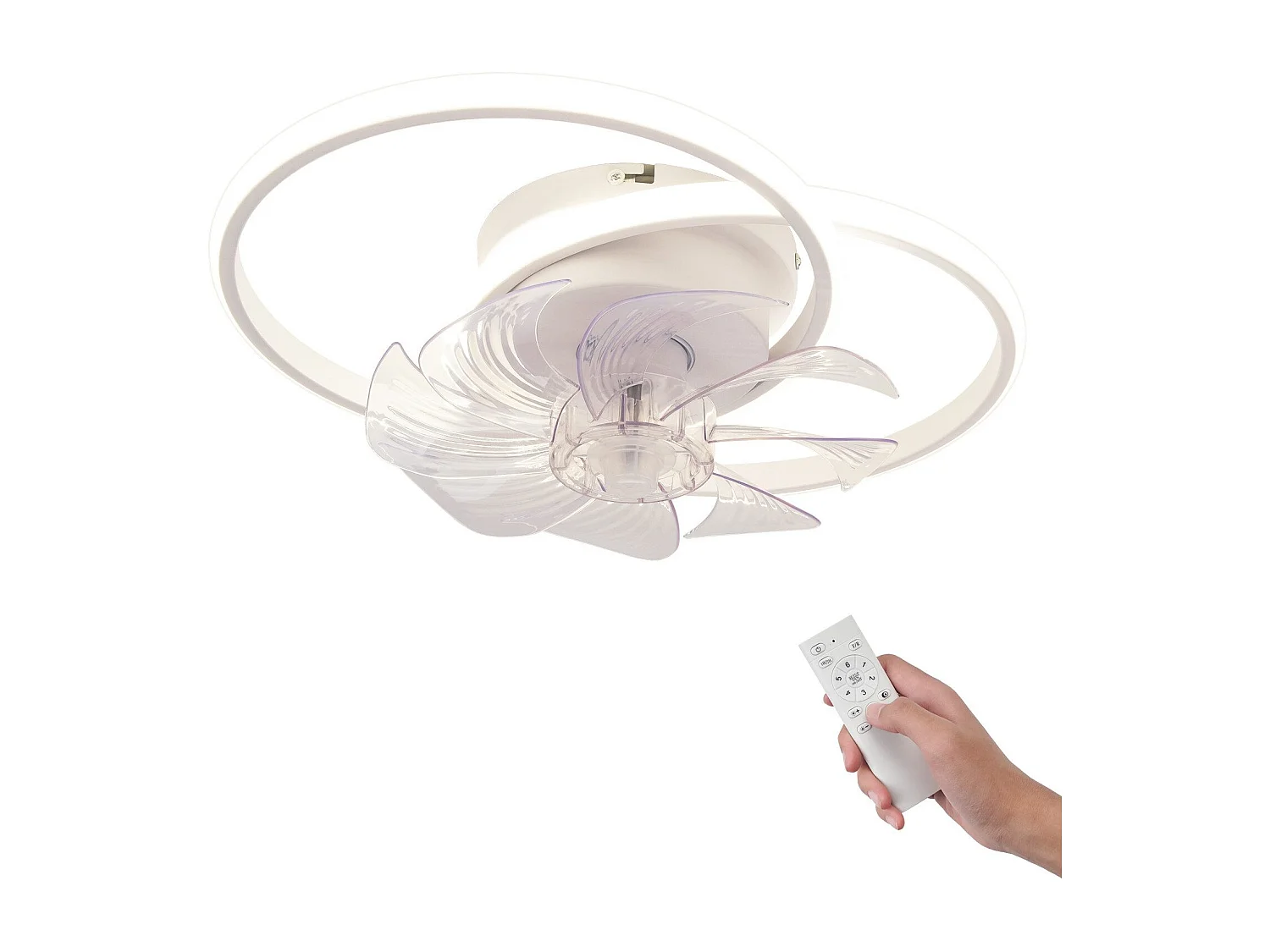 Ventilateur de plafond LED NETTLIFE avec éclairage 36 W silencieux avec télécommande 3 températures de couleur 6 vitesses Blanc