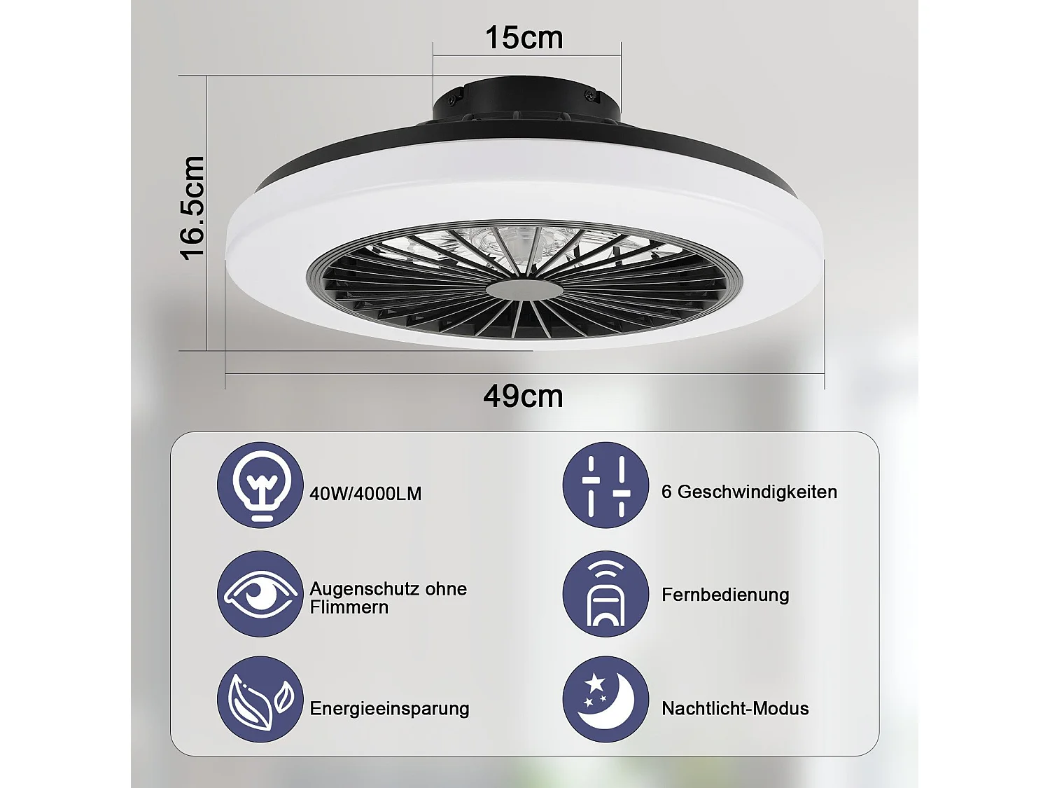 Ventilateur de plafond NETTLIFE avec éclairage LED silencieux et télécommande 40 W, intensité variable, 6 vitesses de synchronisation