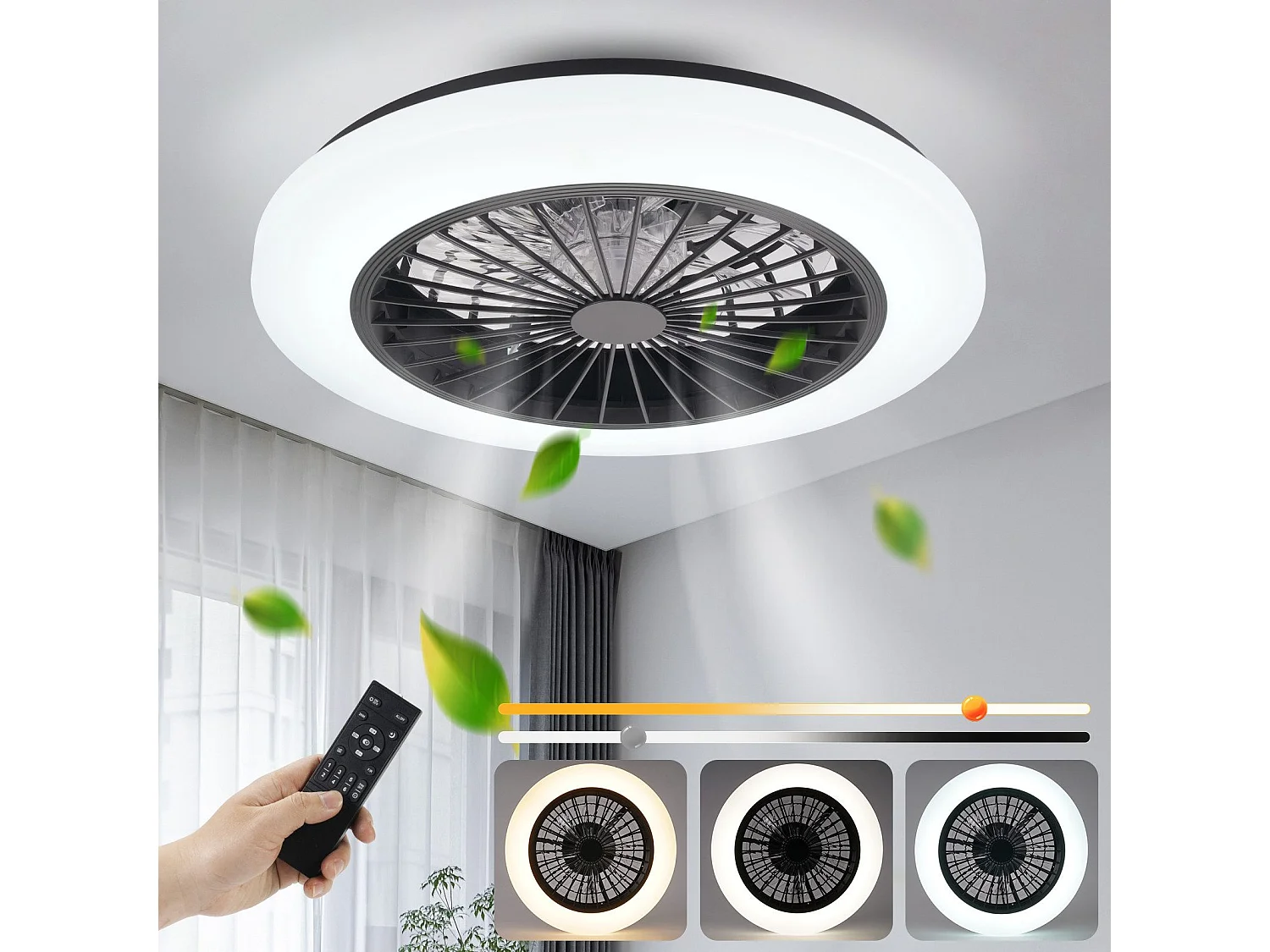 Ventilateur de plafond NETTLIFE avec éclairage LED silencieux et télécommande 40 W, intensité variable, 6 vitesses de synchronisation