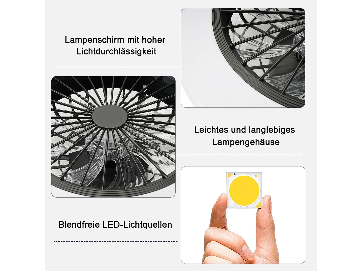 Ventilateur de plafond NETTLIFE avec éclairage LED silencieux et télécommande 40 W, intensité variable, 6 vitesses de synchronisation