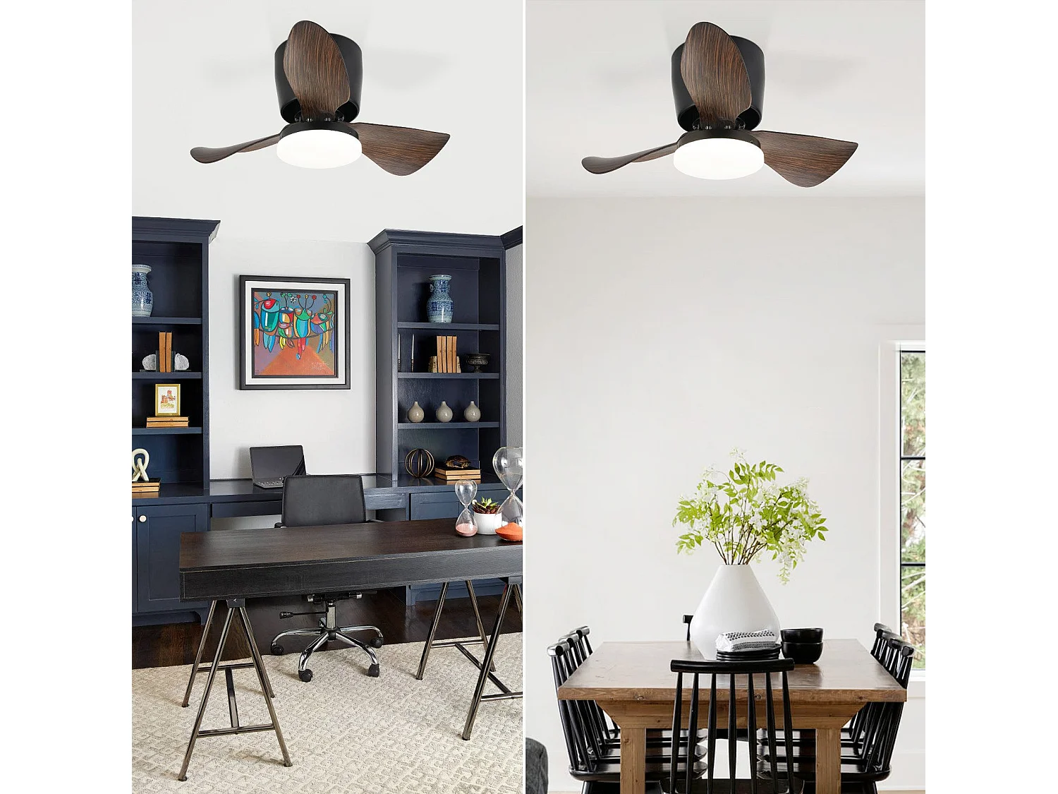Ventilateur de plafond LED NETTLIFE avec éclairage et télécommande silencieux 23 W 70 cm Noir Été/Hiver Minuterie 6 vitesses