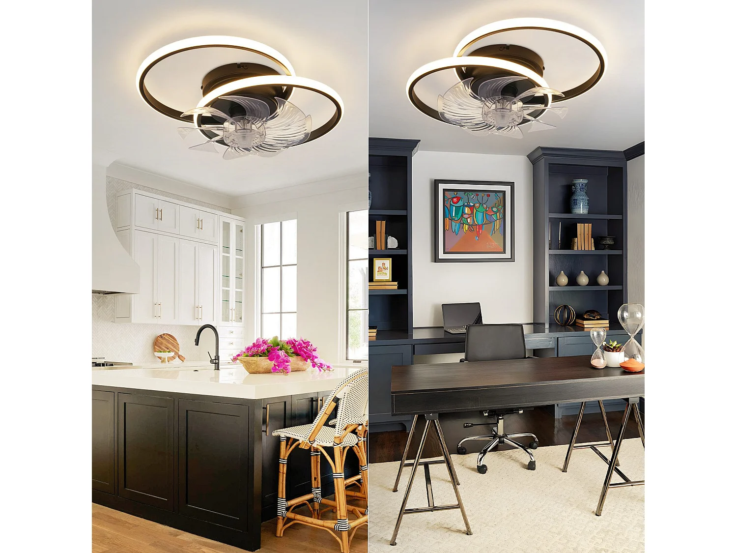 Ventilateur de plafond LED NETTLIFE avec éclairage - 36 W, noir, silencieux, avec télécommande, 3 températures de couleur, 6 vitesses