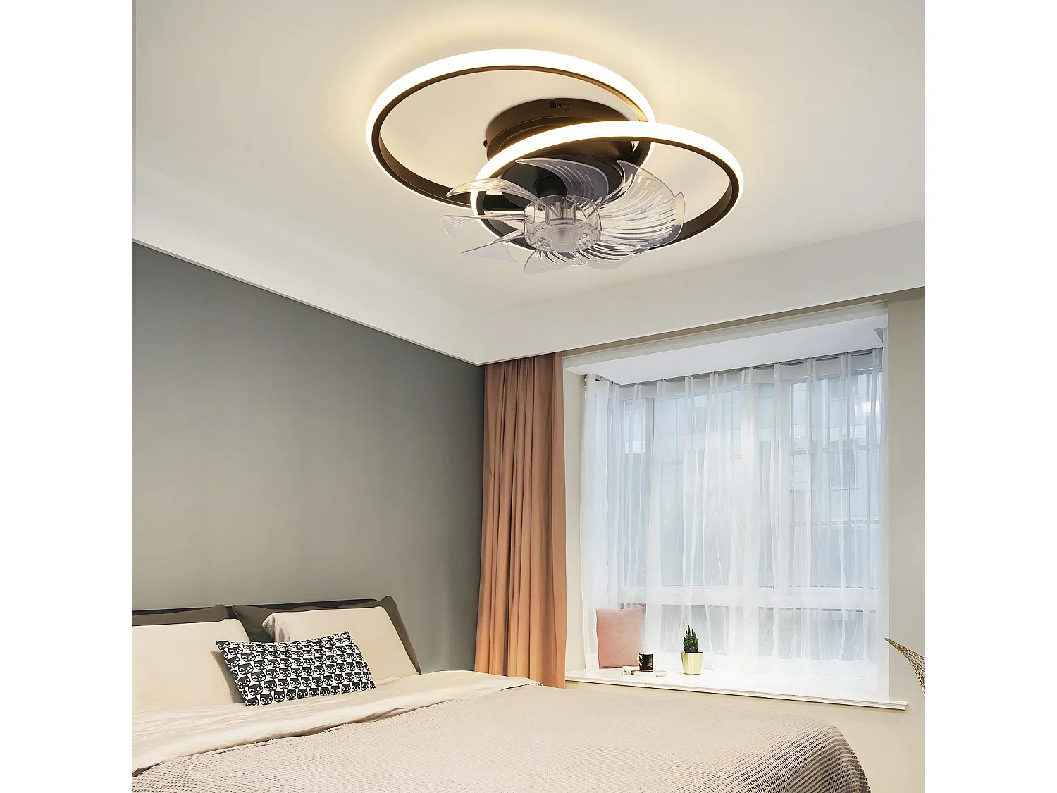 Ventilateur de plafond LED NETTLIFE avec éclairage - 36 W, noir, silencieux, avec télécommande, 3 températures de couleur, 6 vitesses