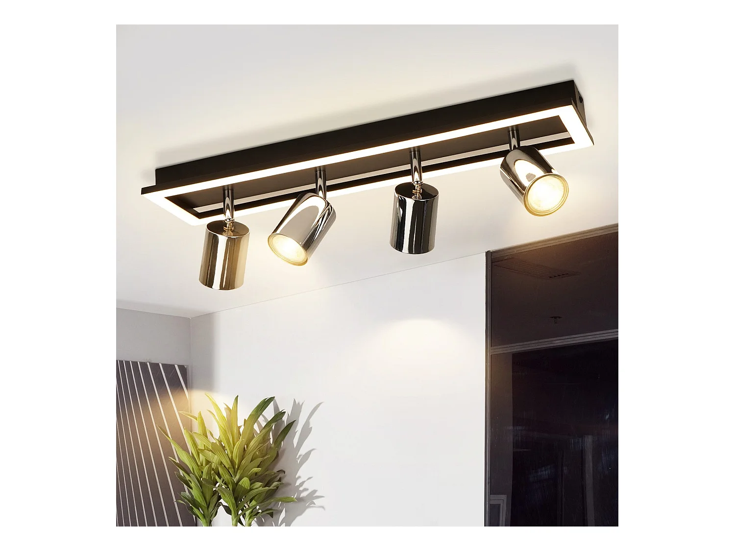 Spot de plafond LED NETTLIFE 4 flammes : spots de plafond GU10 orientables lampe de cuisine spot argenté 18W