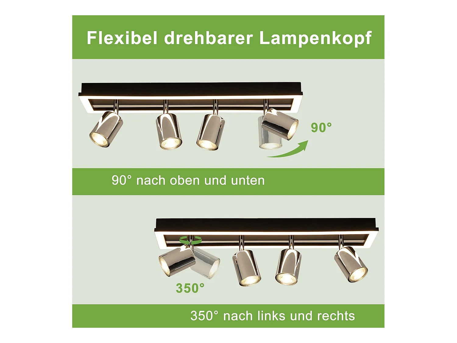 Spot de plafond LED NETTLIFE 4 flammes : spots de plafond GU10 orientables lampe de cuisine spot argenté 18W