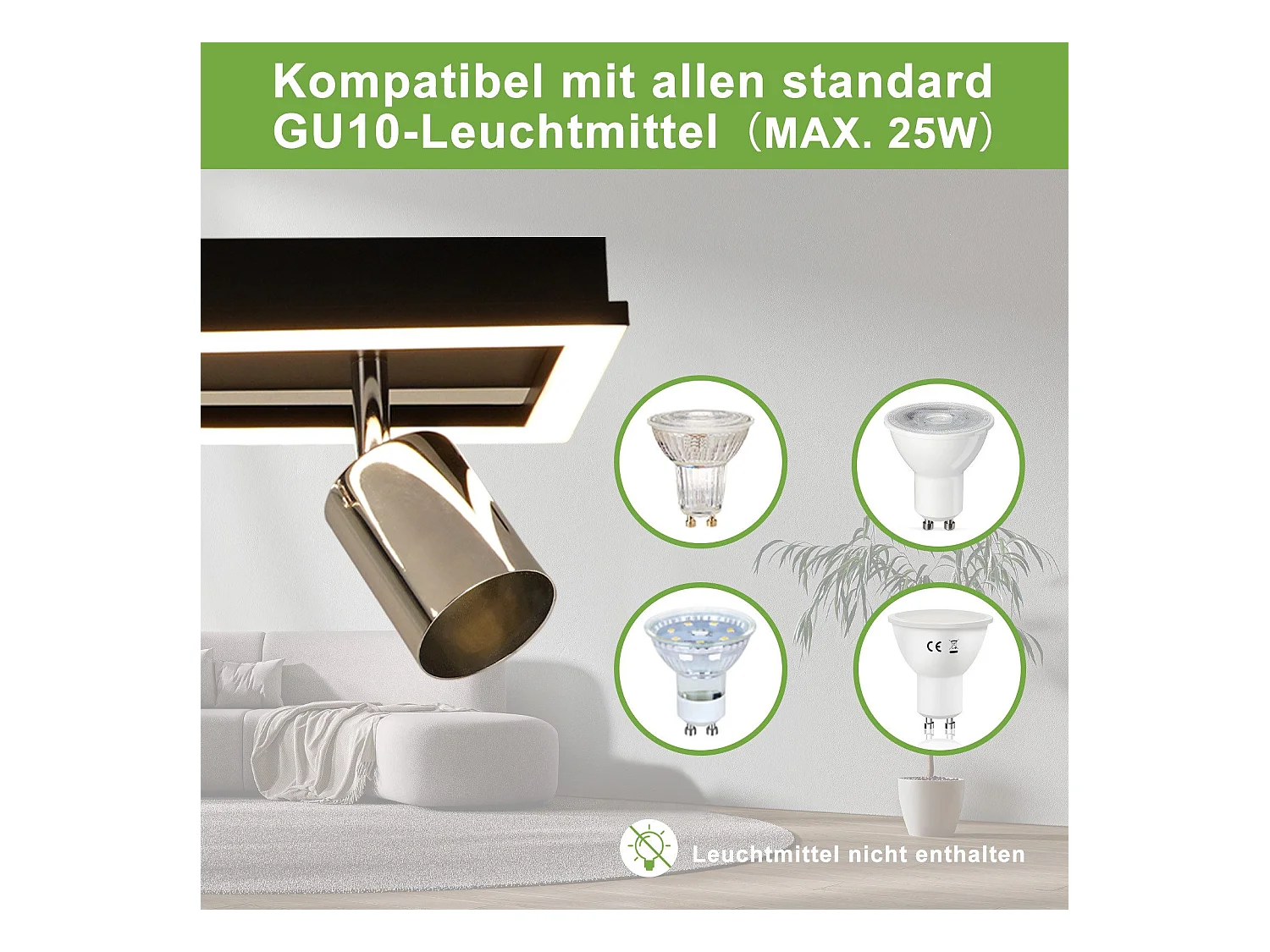 Spot de plafond LED NETTLIFE 4 flammes : spots de plafond GU10 orientables lampe de cuisine spot argenté 18W