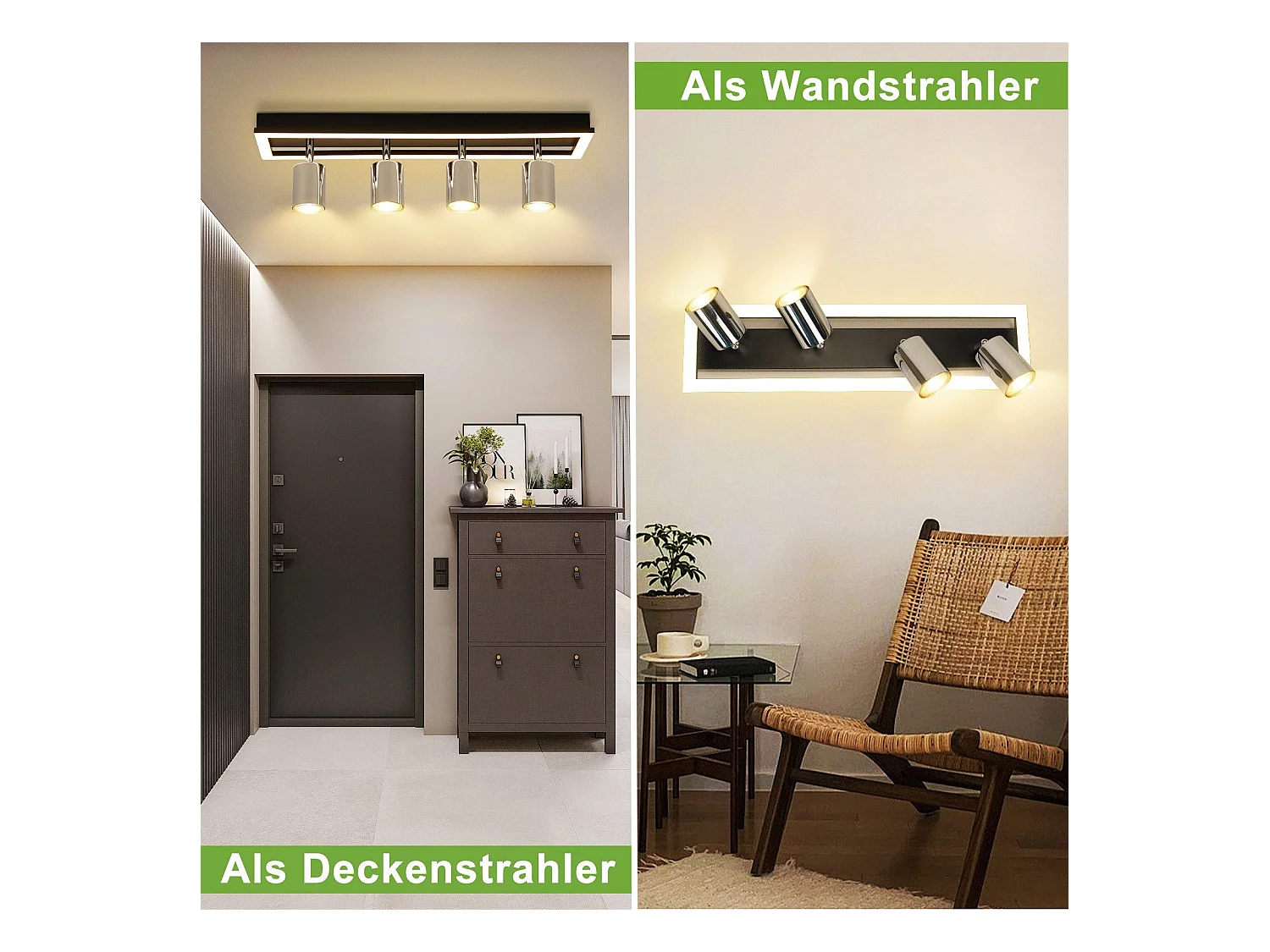 Spot de plafond LED NETTLIFE 4 flammes : spots de plafond GU10 orientables lampe de cuisine spot argenté 18W