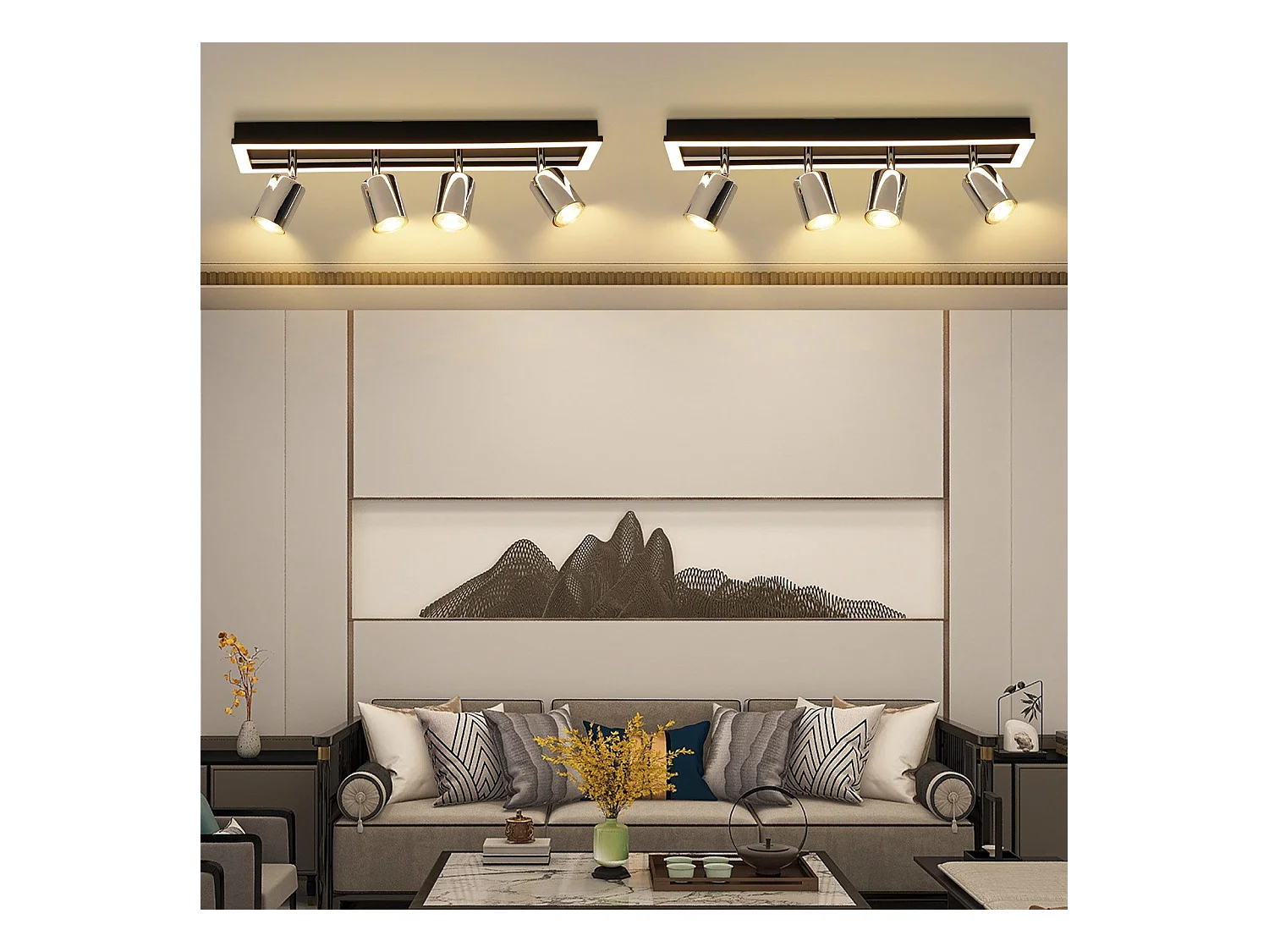 Spot de plafond LED NETTLIFE 4 flammes : spots de plafond GU10 orientables lampe de cuisine spot argenté 18W