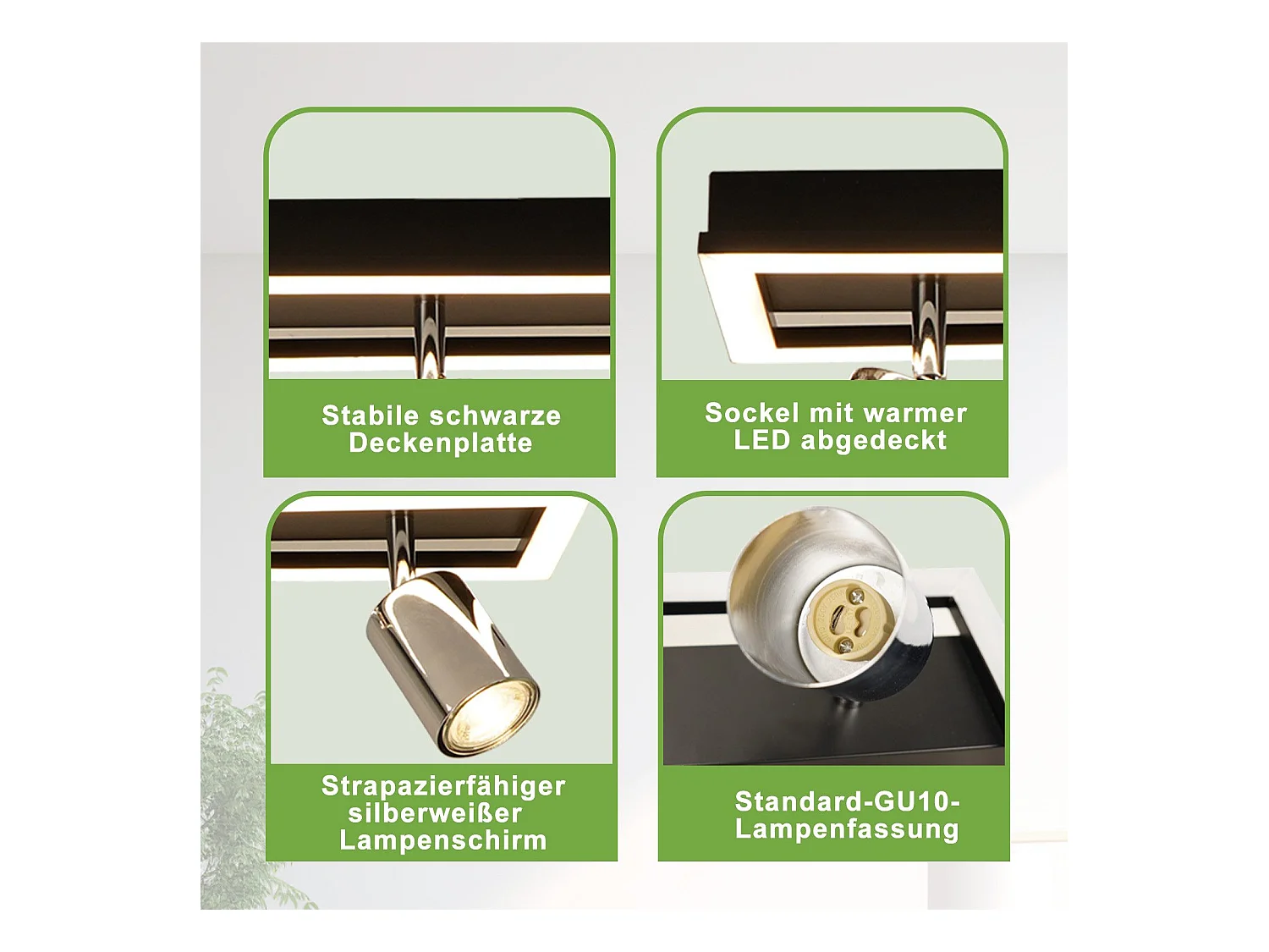 Spot de plafond LED NETTLIFE 4 flammes : spots de plafond GU10 orientables lampe de cuisine spot argenté 18W