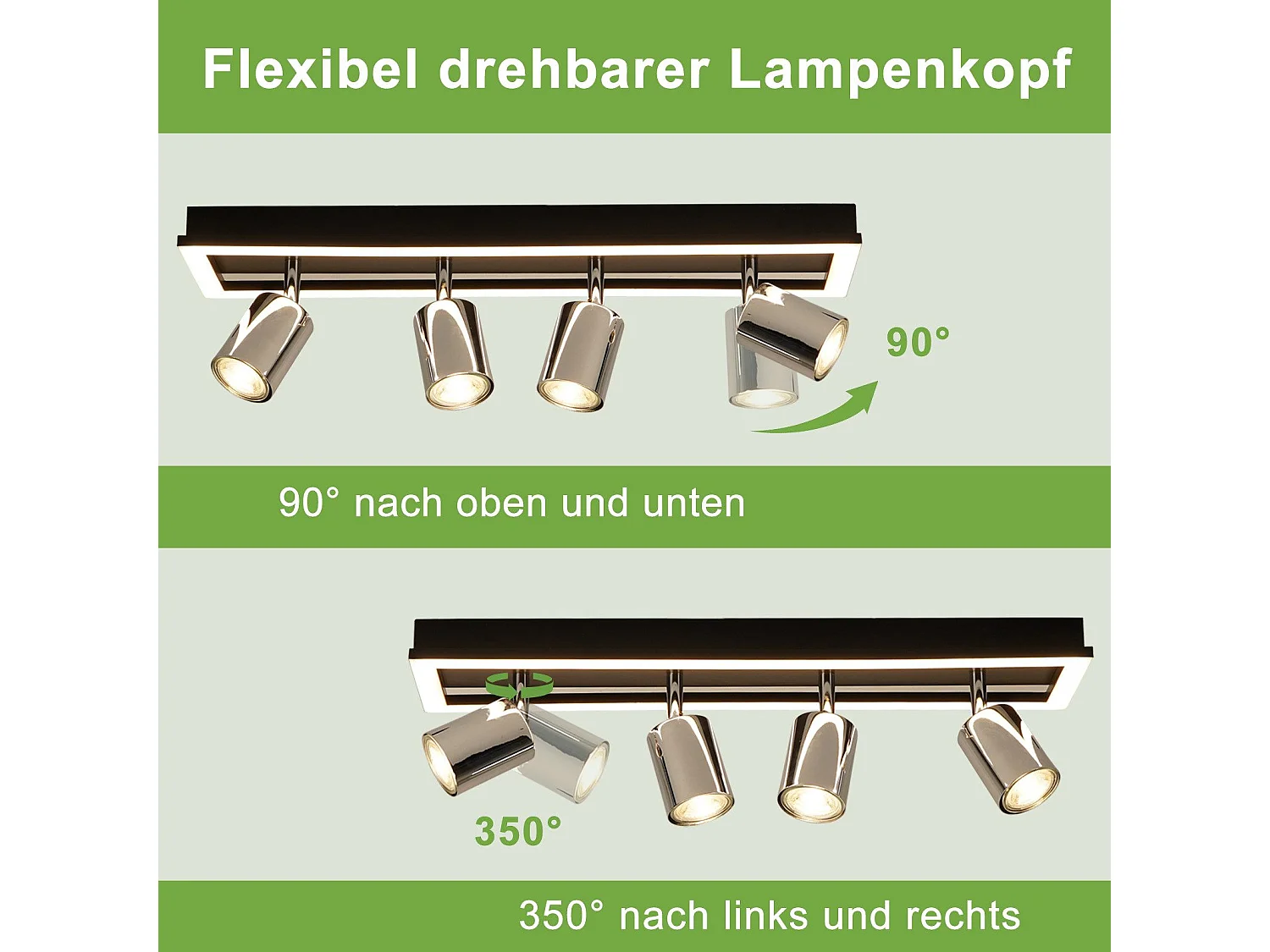 Spot de plafond LED NETTLIFE 4 flammes : spots de plafond GU10 orientables lampe de cuisine spot argenté 18W